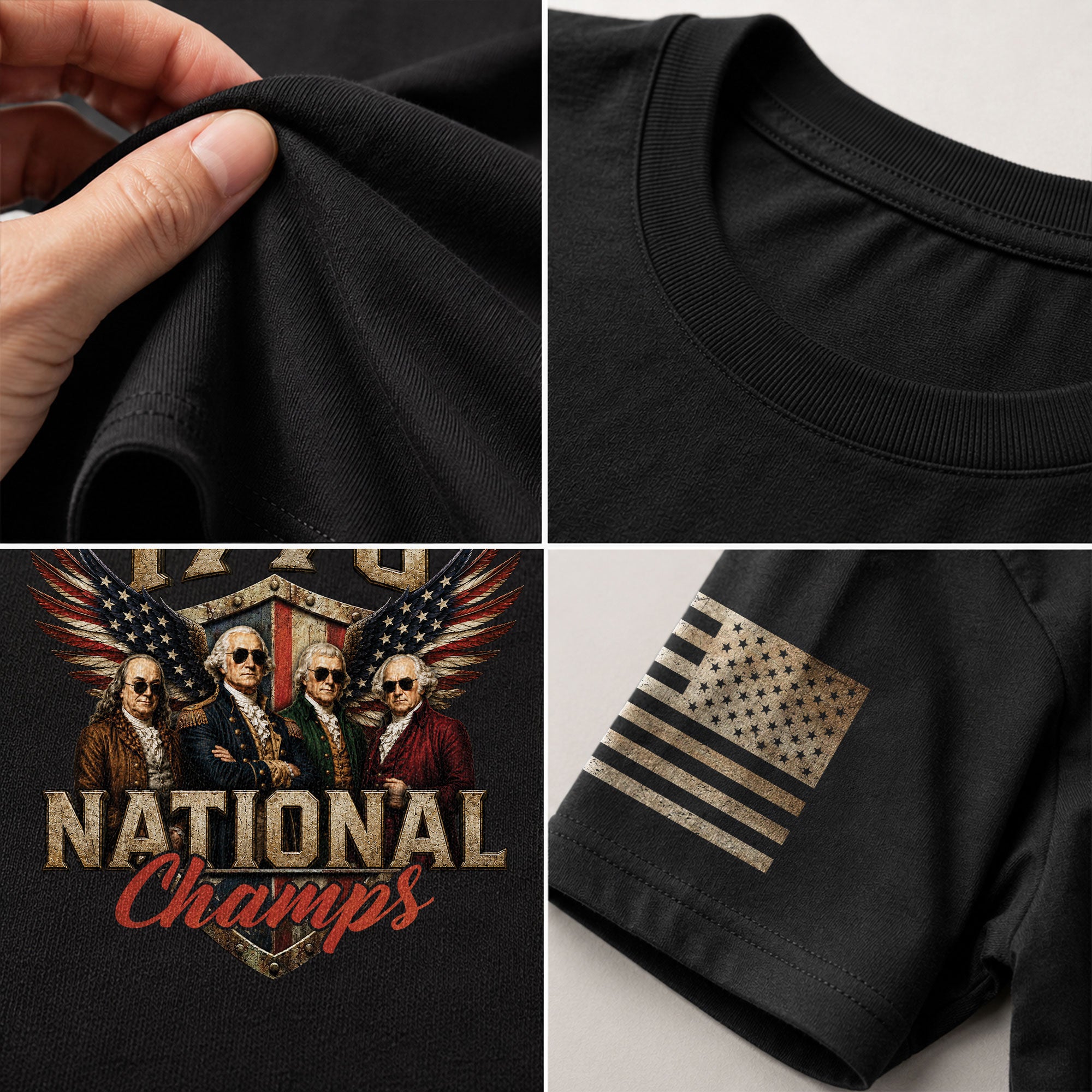 1776 National Champs Founding Fathers Wings Tee Patriotic Graphic Vintage Style Apparel - Rust Field Wear