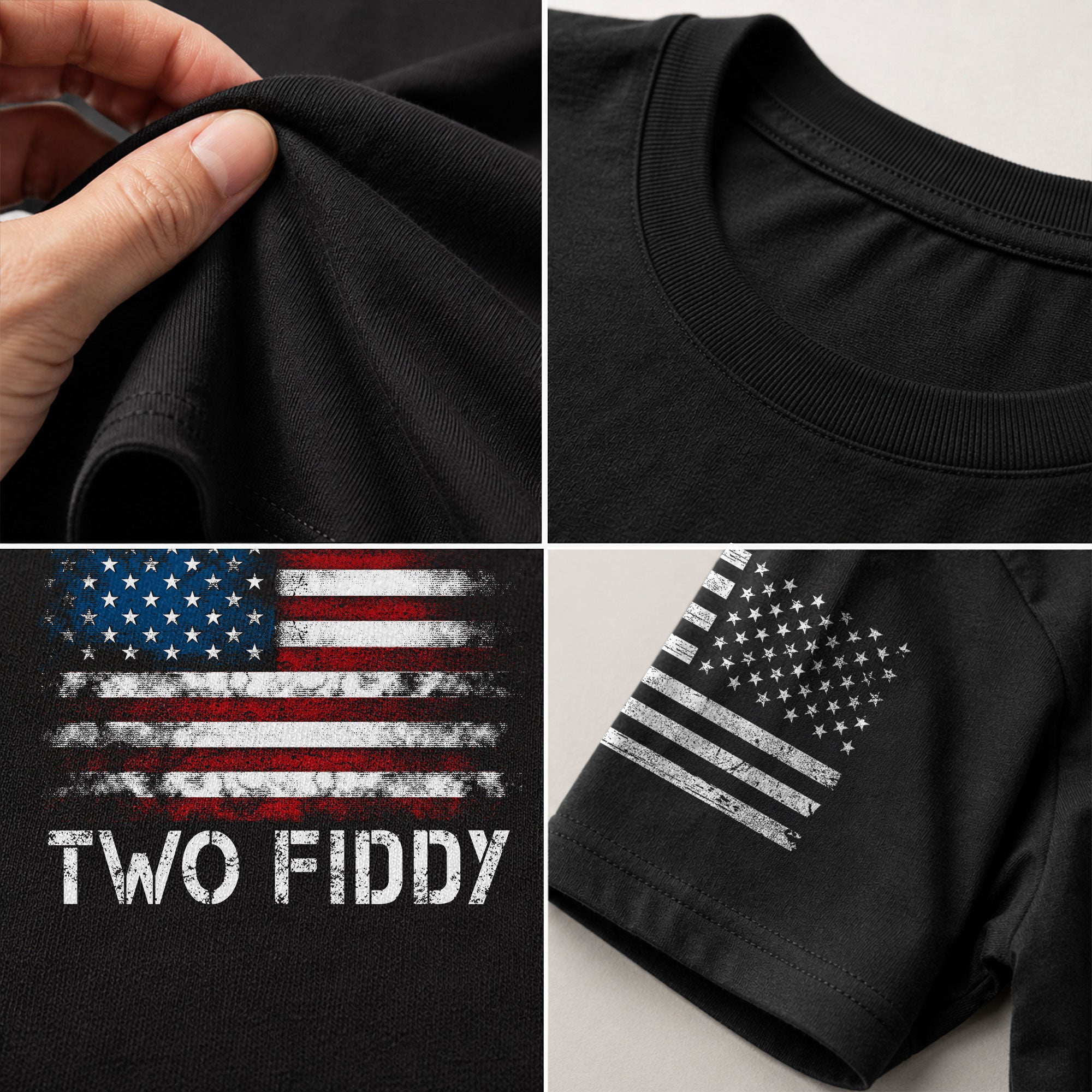 Two Fiddy Distressed Flag Graphic Tee Unisex Soft Cotton Patriotic Short Sleeve T-Shirt - Rust Field Wear