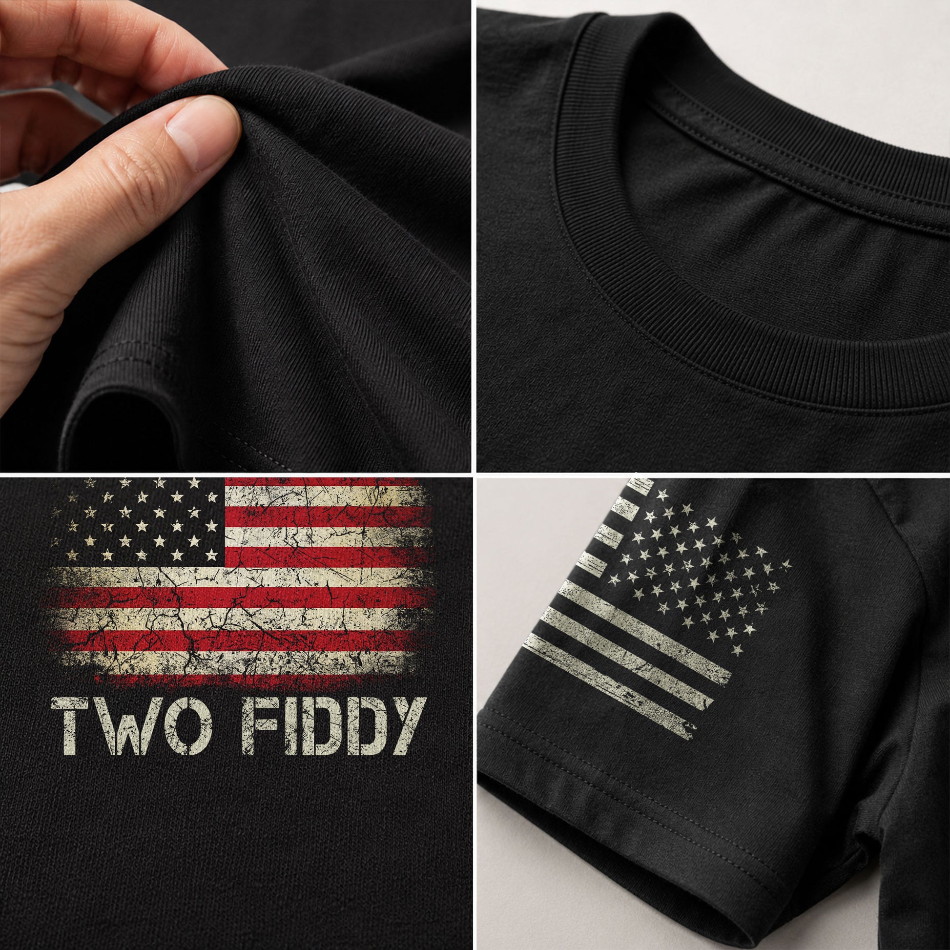 Two Fiddy Graphic T-Shirt Distressed American Flag Print Casual Cotton Short Sleeve Tee - Rust Field Wear