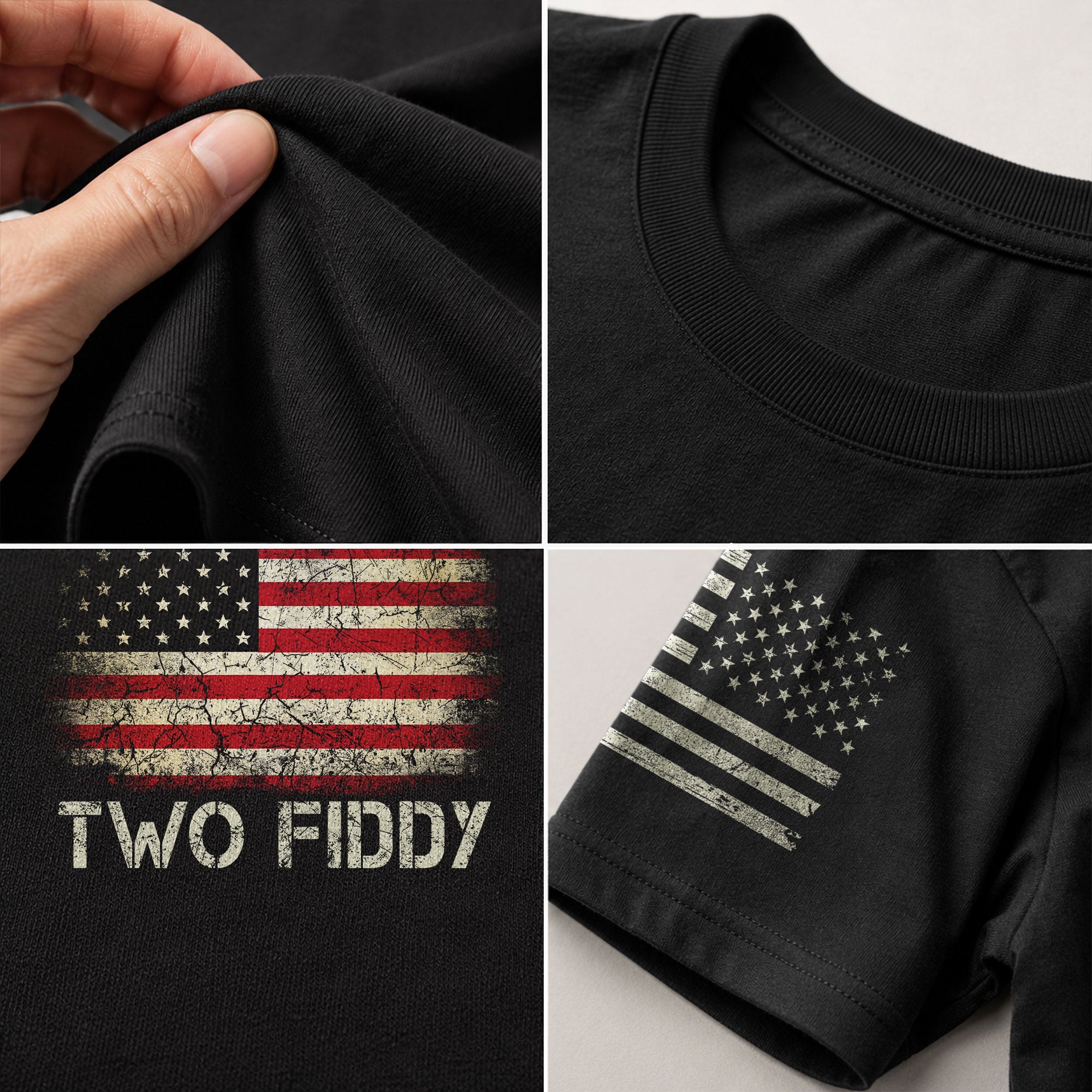 Two Fiddy Graphic T-Shirt Distressed American Flag Print Casual Cotton Short Sleeve Tee - Rust Field Wear