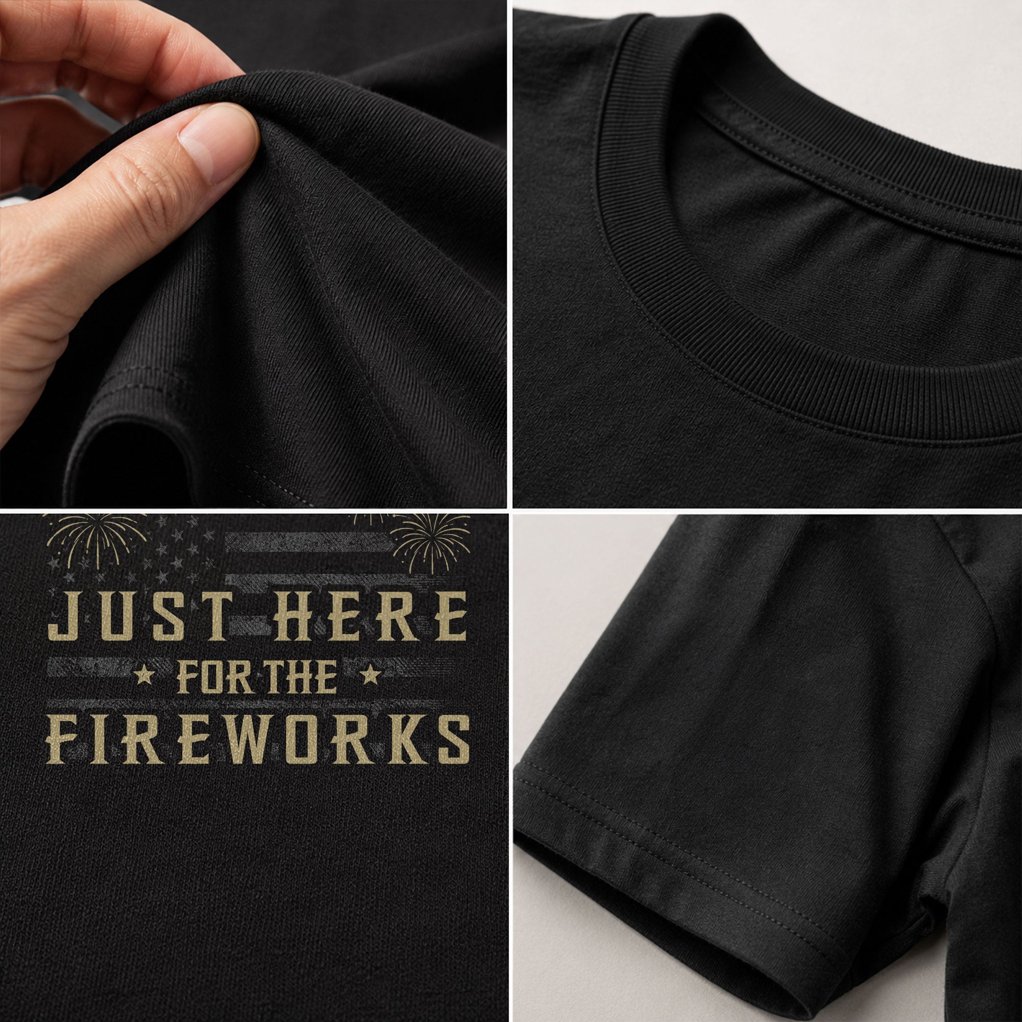 Just Here for The Fireworks Shirt Patriotic 4th of July USA American Flag Tee Men - Rust Field Wear