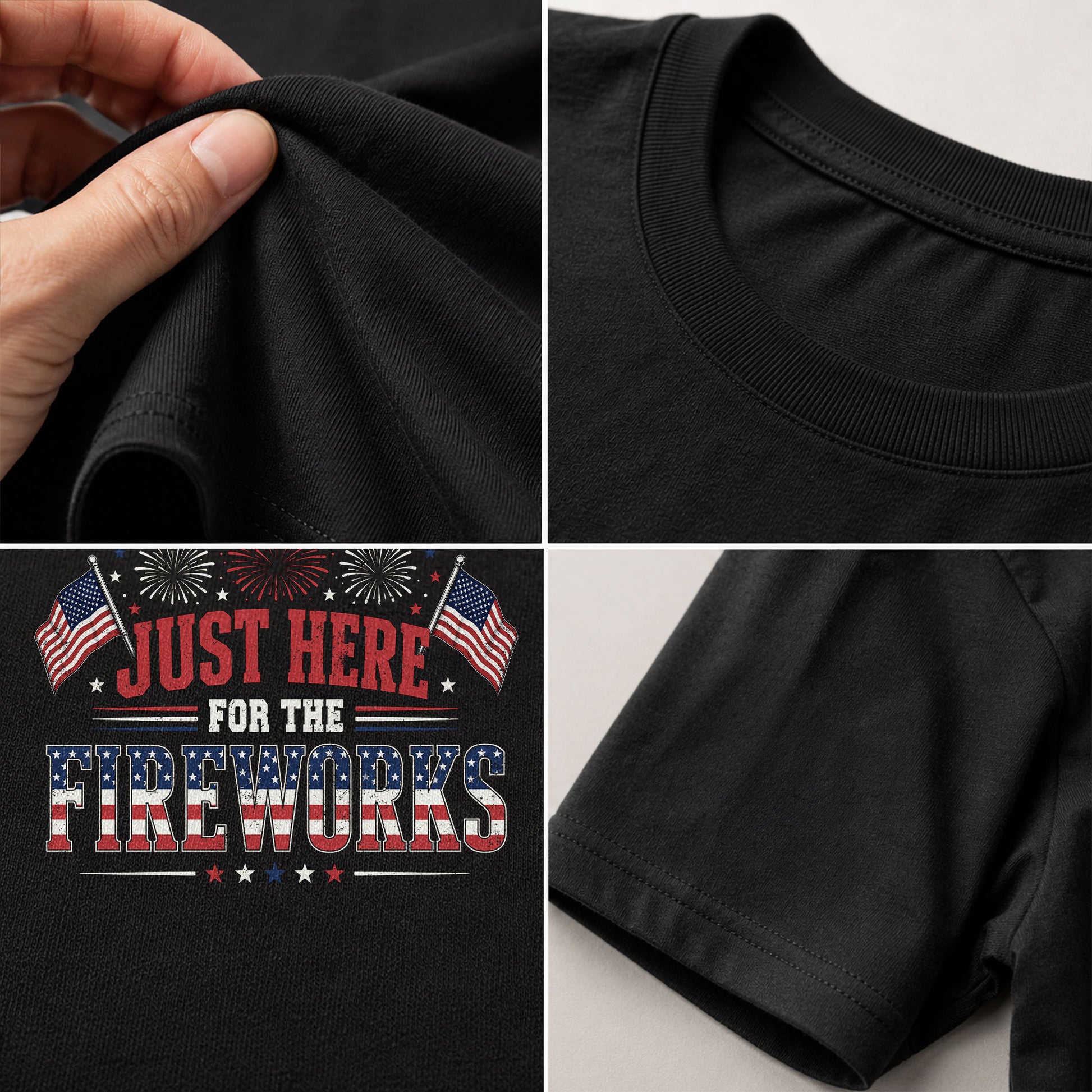 Just Here for The Fireworks Shirt 4th of July Patriotic American Flag Tee Men Women - Rust Field Wear