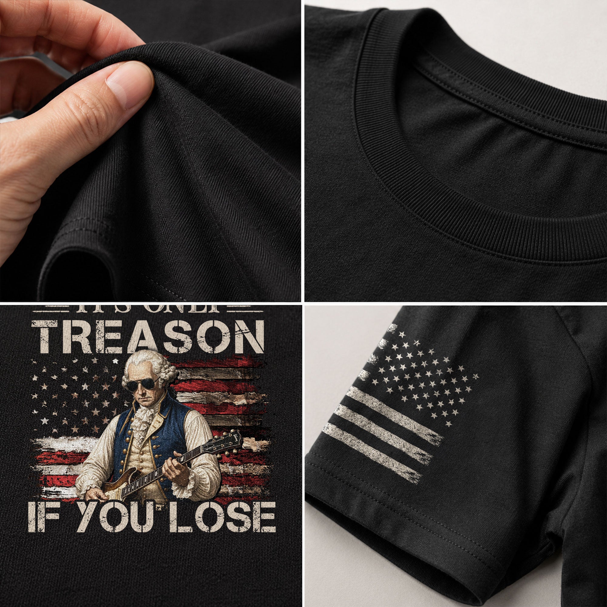 It's Only Treason If You Lose T-Shirt George Washington Guitar Patriotic Flag Tee - Rust Field Wear