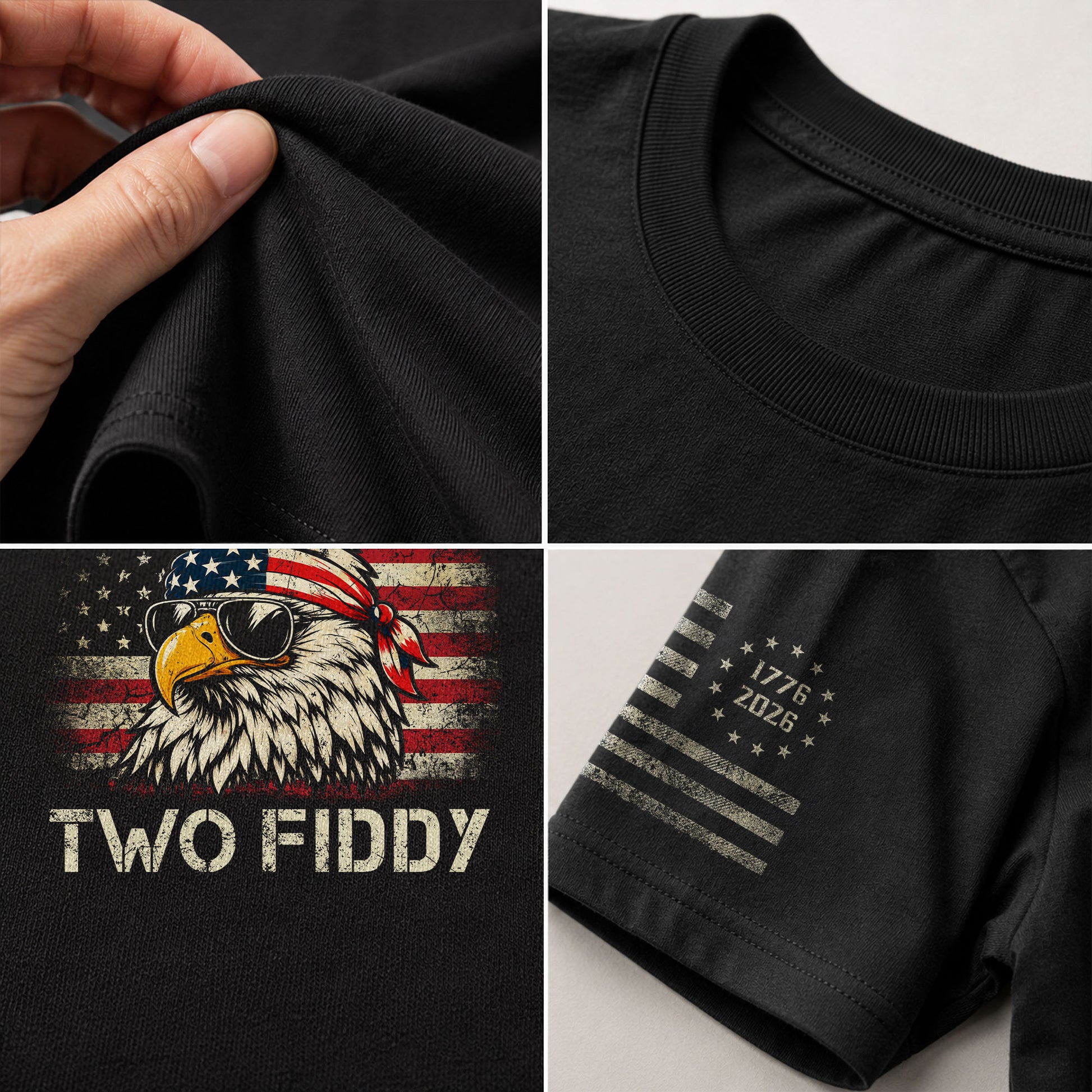 Two Fiddy Eagle Graphic T-Shirt - Vintage American Heritage Patriotic Celebration Tee - Rust Field Wear