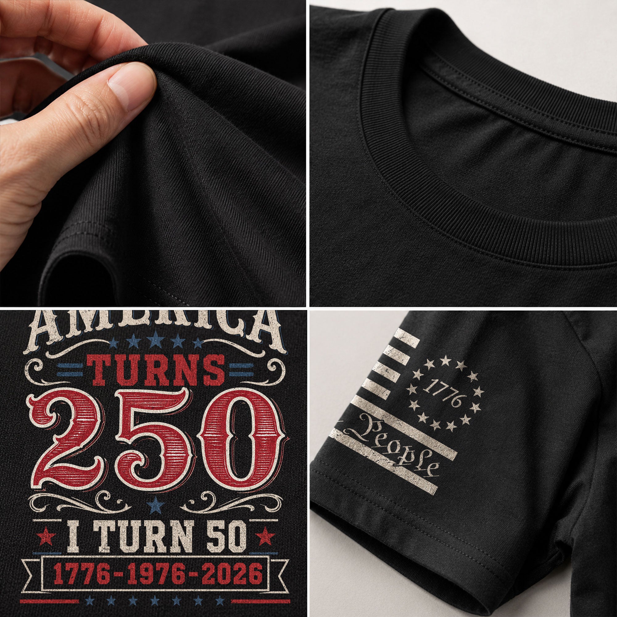 Classic 1776 1976 2026 Birthday Shirt America Turns 250 Plus I Turn 50 Patriotic Graphic Tee - Rust Field Wear