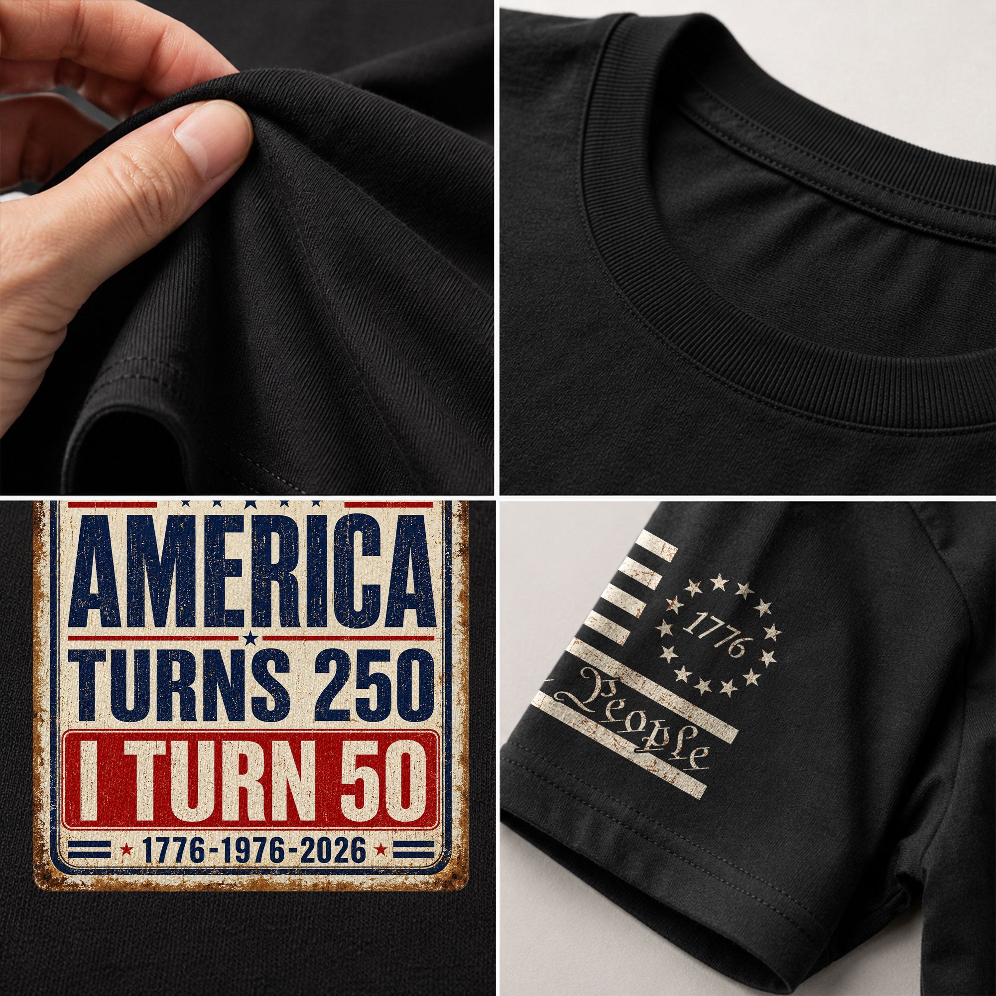 Distressed 1776 1976 2026 Birthday T Shirt America Turns 250 And I Turn 50 Anniversary Tee - Rust Field Wear