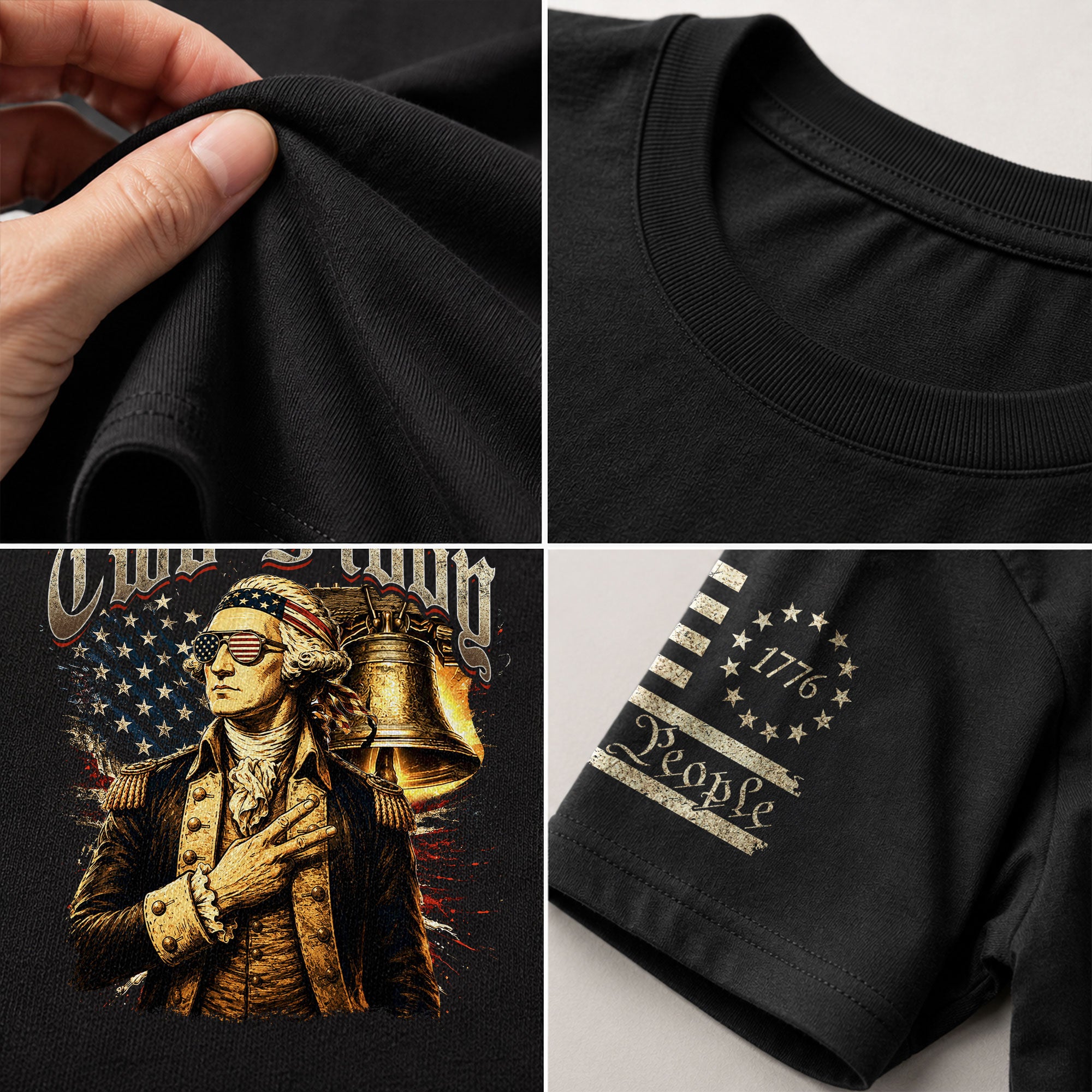 Two Fiddy George Washington Patriotic Graphic Tee Liberty Bell Heritage Style Shirt - Rust Field Wear