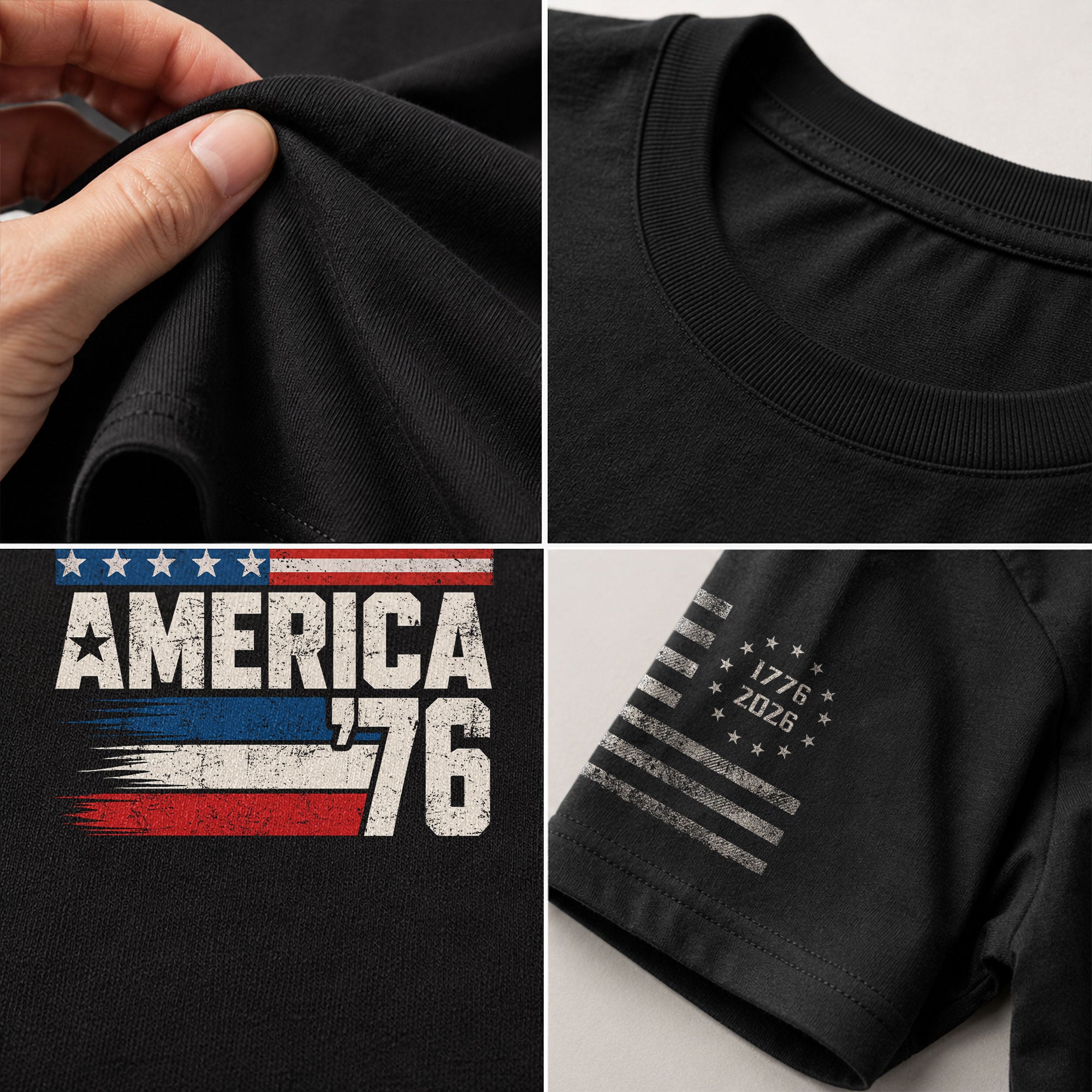 America '76 Graphic Tee Vintage Flag Design Patriotic Style Casual Mens Statement Shirt - Rust Field Wear