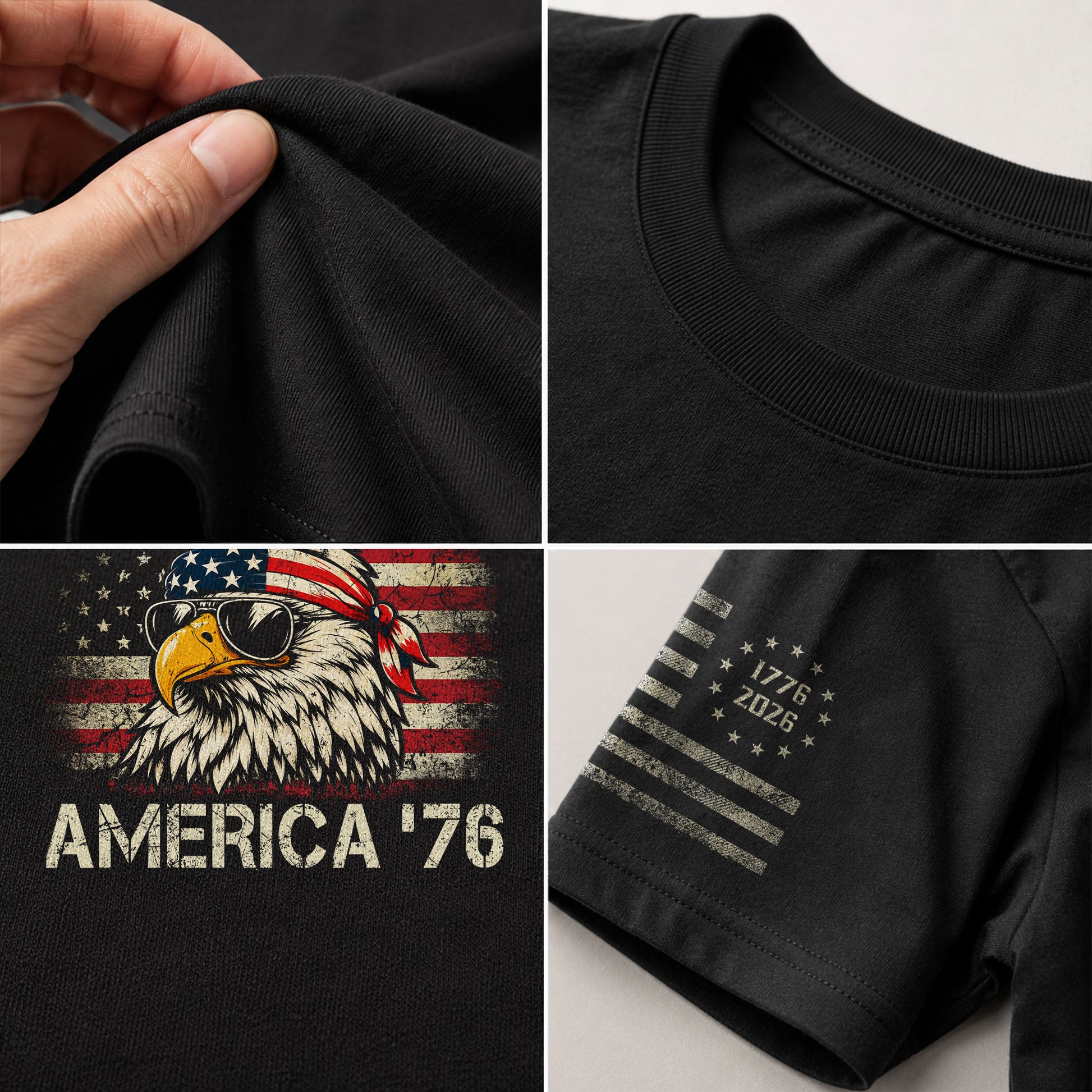 America '76 Eagle Tee Vintage Patriotic Flag Design Casual Mens Statement Shirt Top - Rust Field Wear
