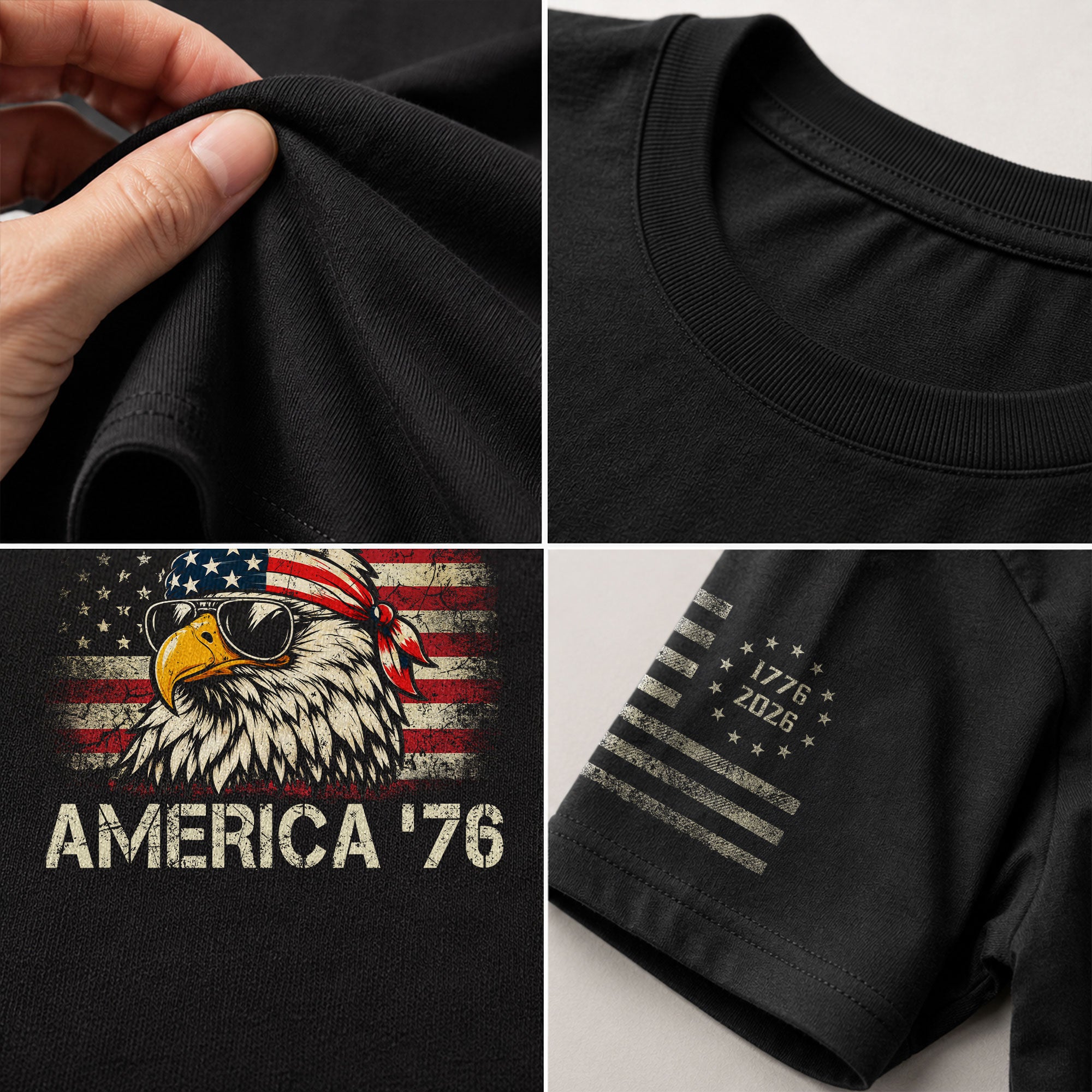 America '76 Eagle Tee Vintage Patriotic Flag Design Casual Mens Statement Shirt Top - Rust Field Wear