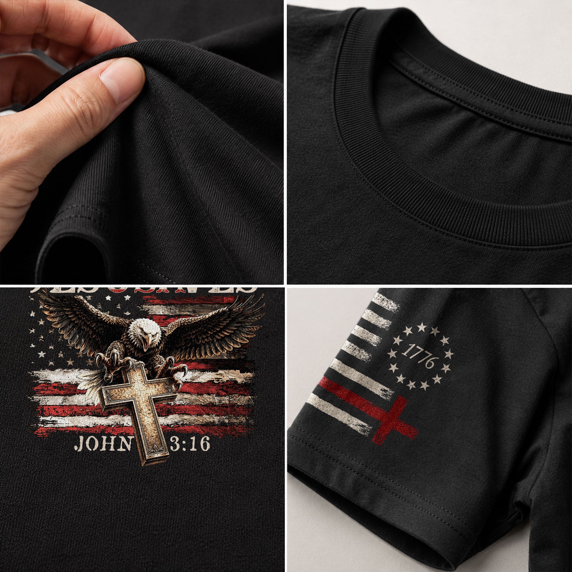 JESUSAVES T-Shirt Patriotic American Flag Bald Eagle Christian John 3:16 Religious Tee - Rust Field Wear