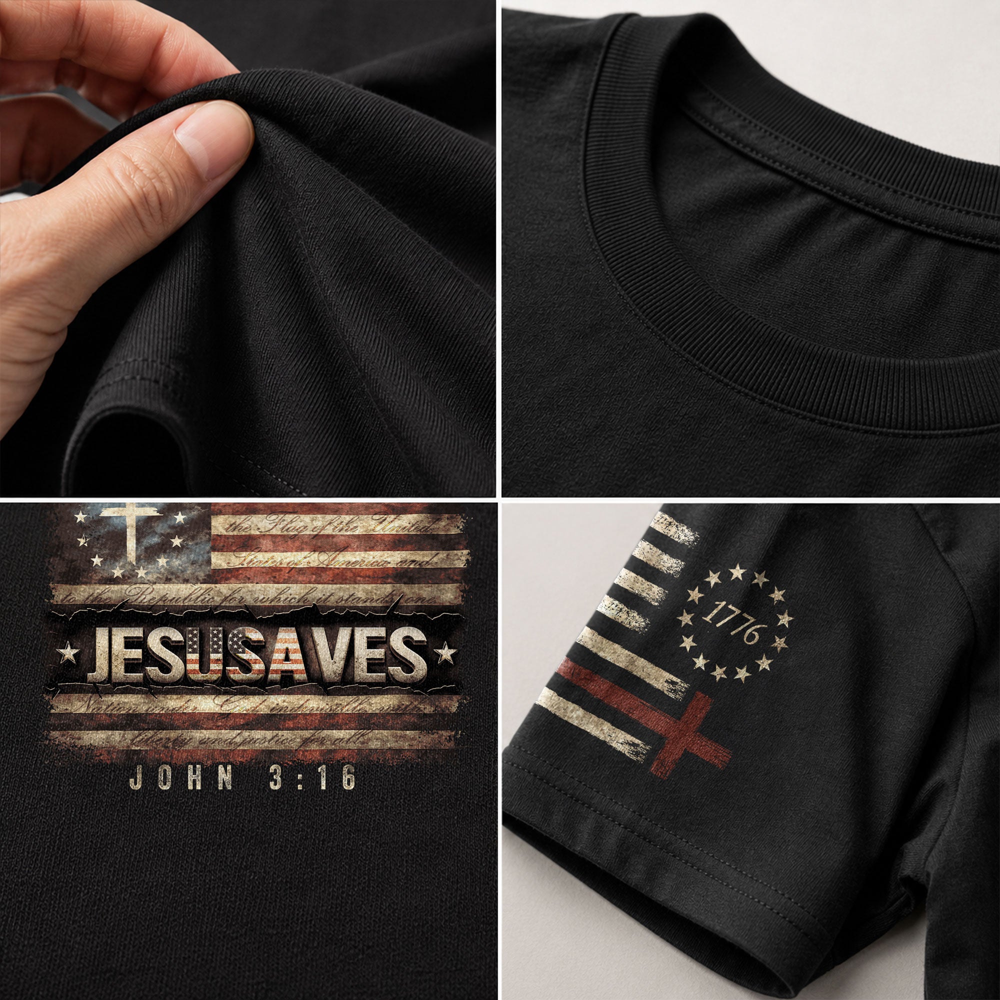 JESUSAVES T-Shirt John 3:16 Pledge of Allegiance Christian Cross Patriotic US Flag Tee - Rust Field Wear