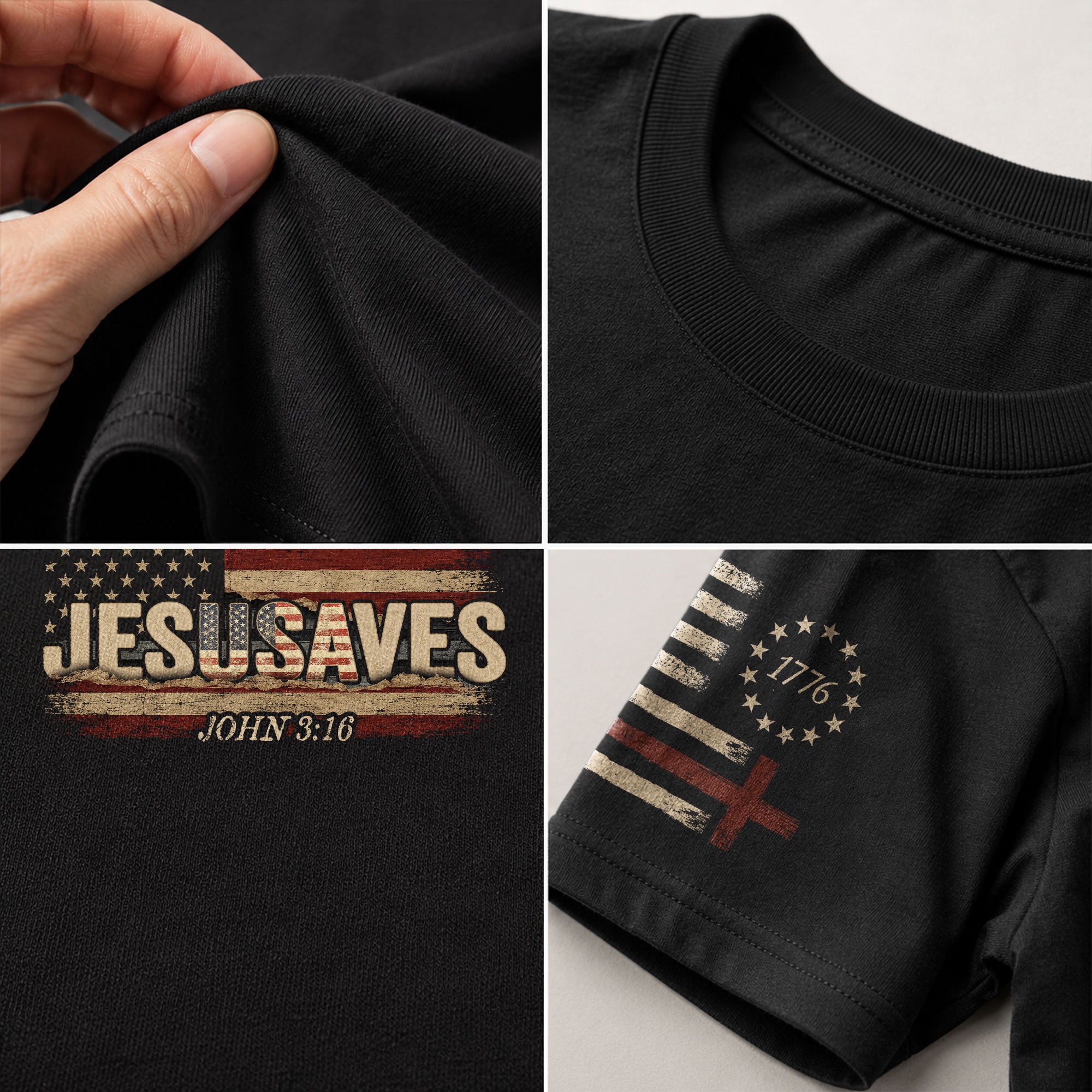JESUSAVES T-Shirt John 3:16 Patriotic American Flag Distressed Christian Faith Tee - Rust Field Wear