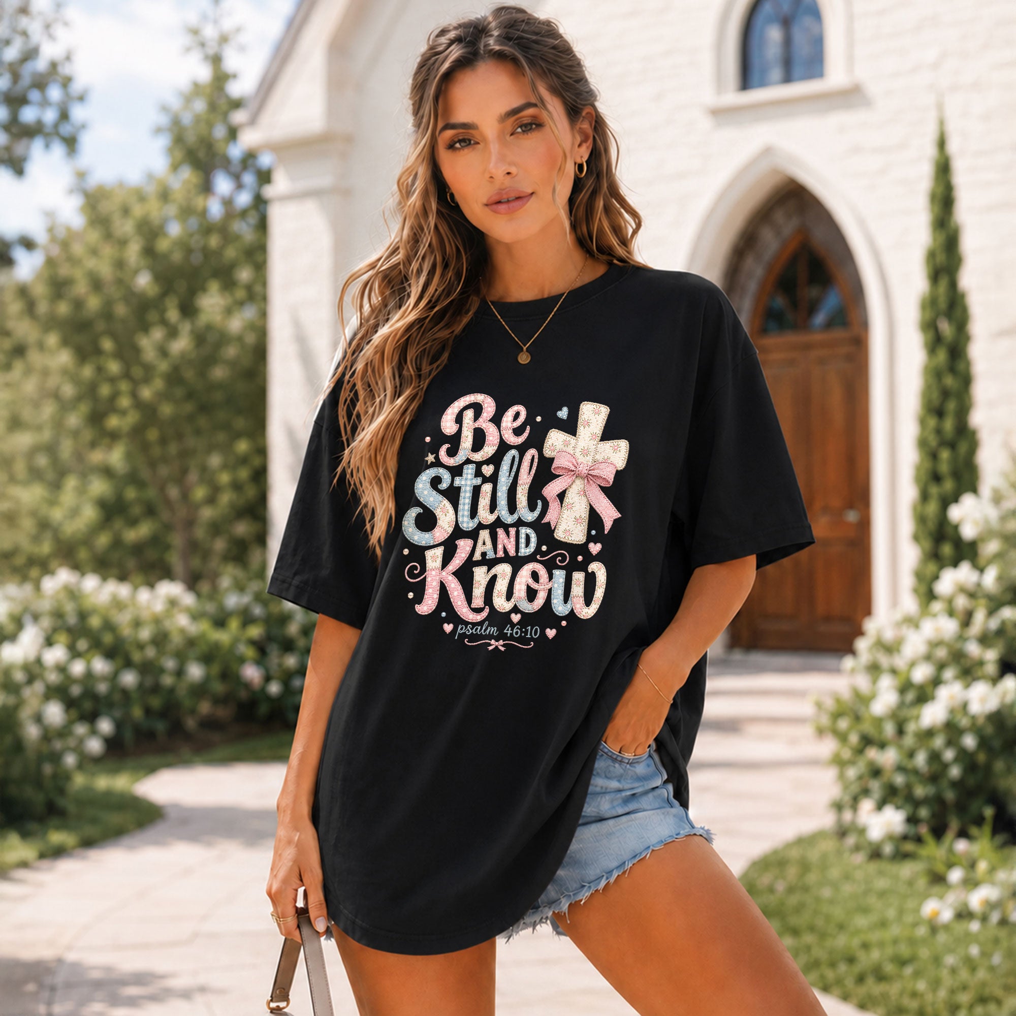 Be Still And Know Shirt Patchwork Cross Bow Christian Psalm 46 10 Faith Graphic Tee - Rust Field Wear