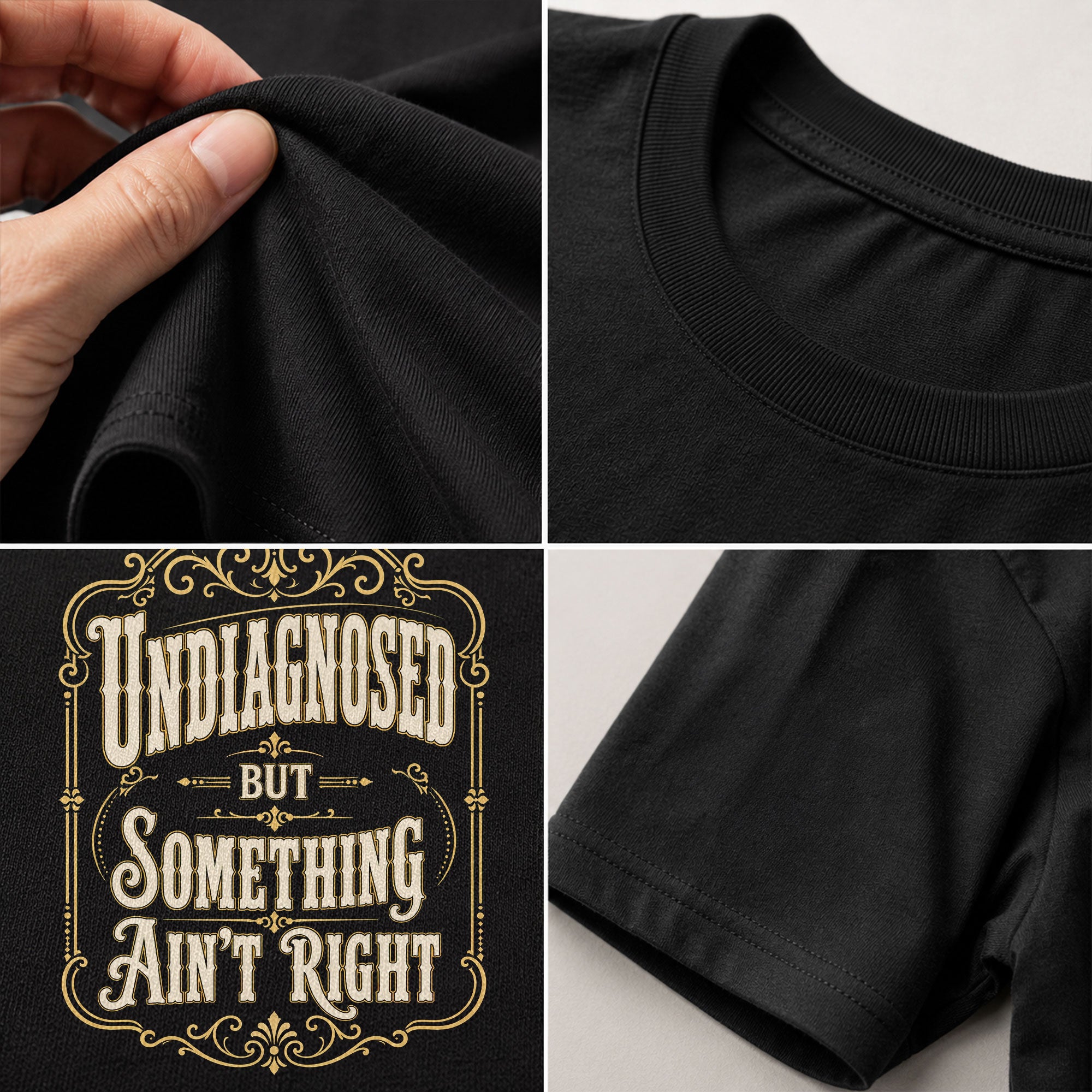 Vintage Ornate Frame Slogan Tee Undiagnosed But Something Ain't Right Casual Shirt - Rust Field Wear