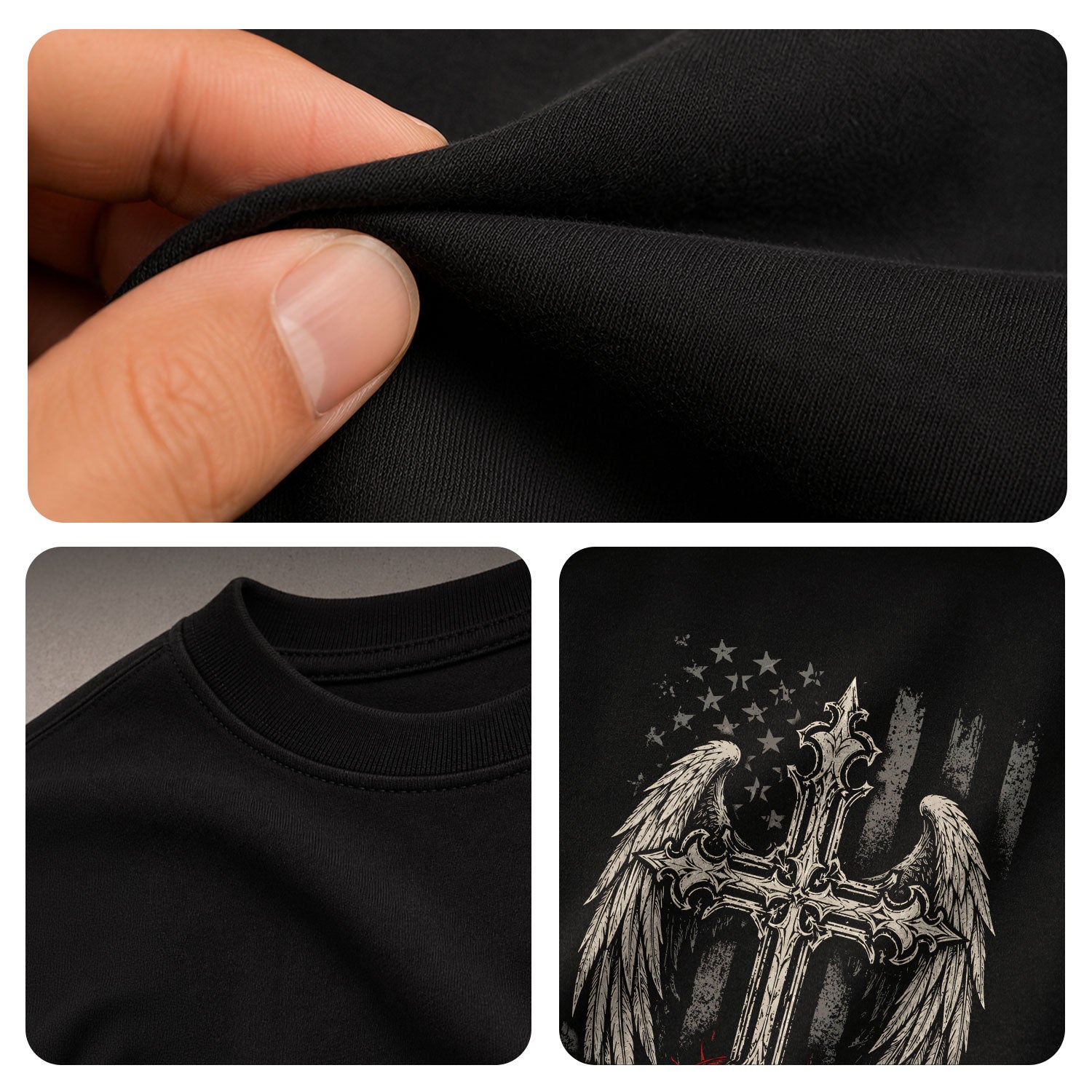 Faith Over Fear Shirt Men Wings Cross Christian T-Shirt Thorns Crown Religious Faith Tee