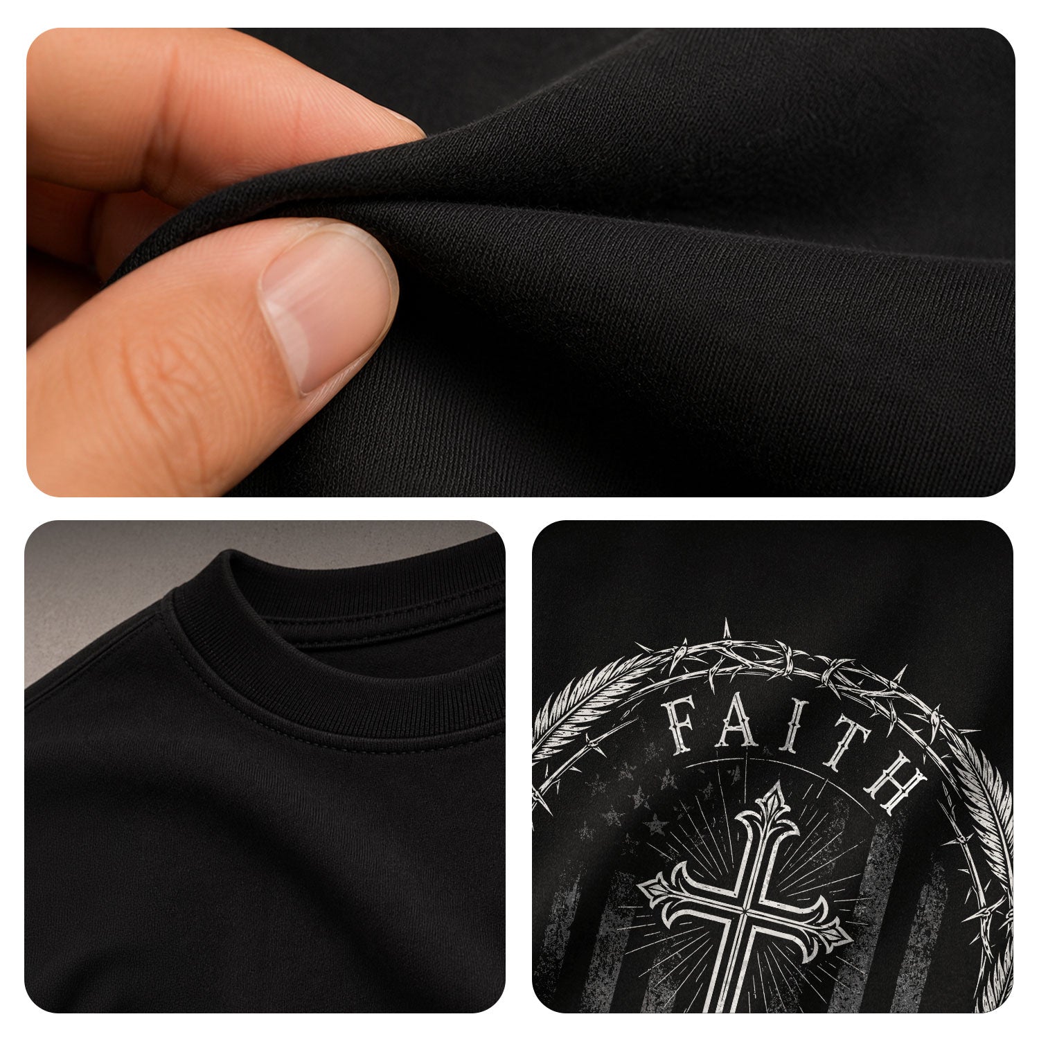 Faith Over Fear Shirt Men Christian T-Shirt Crown Thorns Cross Flag Graphic Religious Tee
