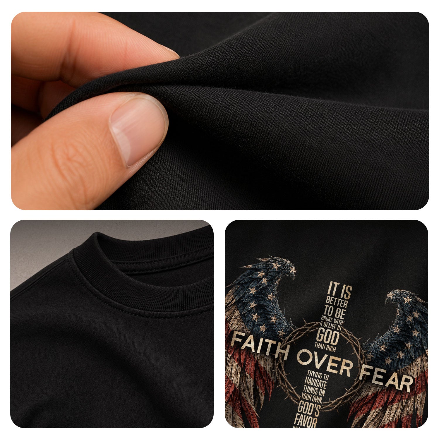 Faith Over Fear Christian Shirt Patriotic American Flag Angel Wings Cross T-Shirt Tee - Rust Field Wear