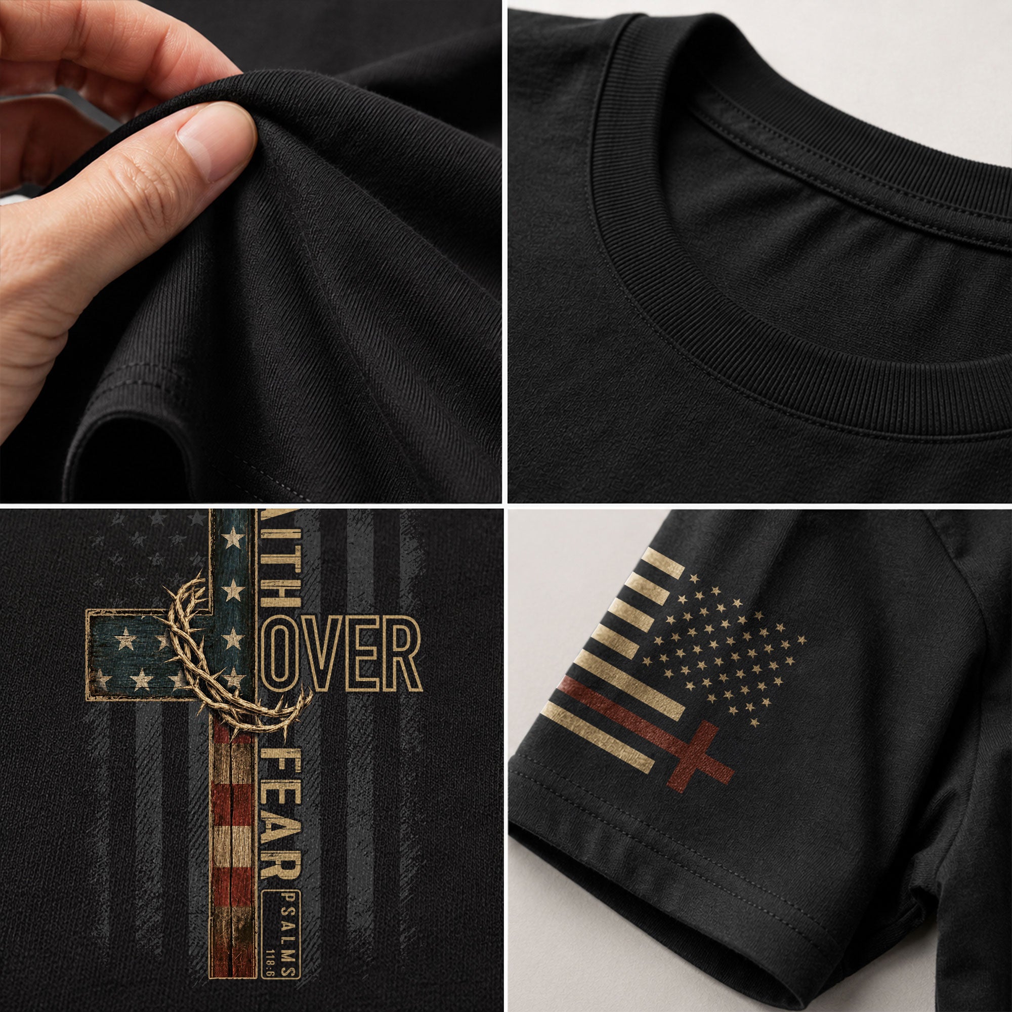 Faith Over Fear Christian Cross Shirt Patriotic Religious Graphic Tee for Believers