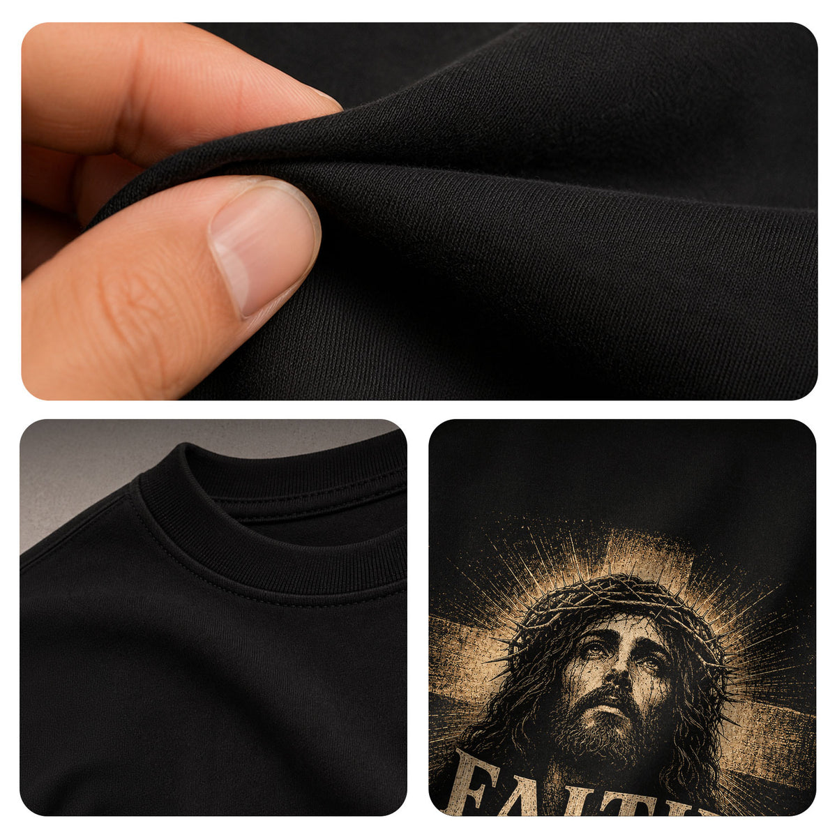 Inspirational Christian T-Shirt Faith Over Fear Jesus Portrait Casual Cotton Top - Rust Field Wear