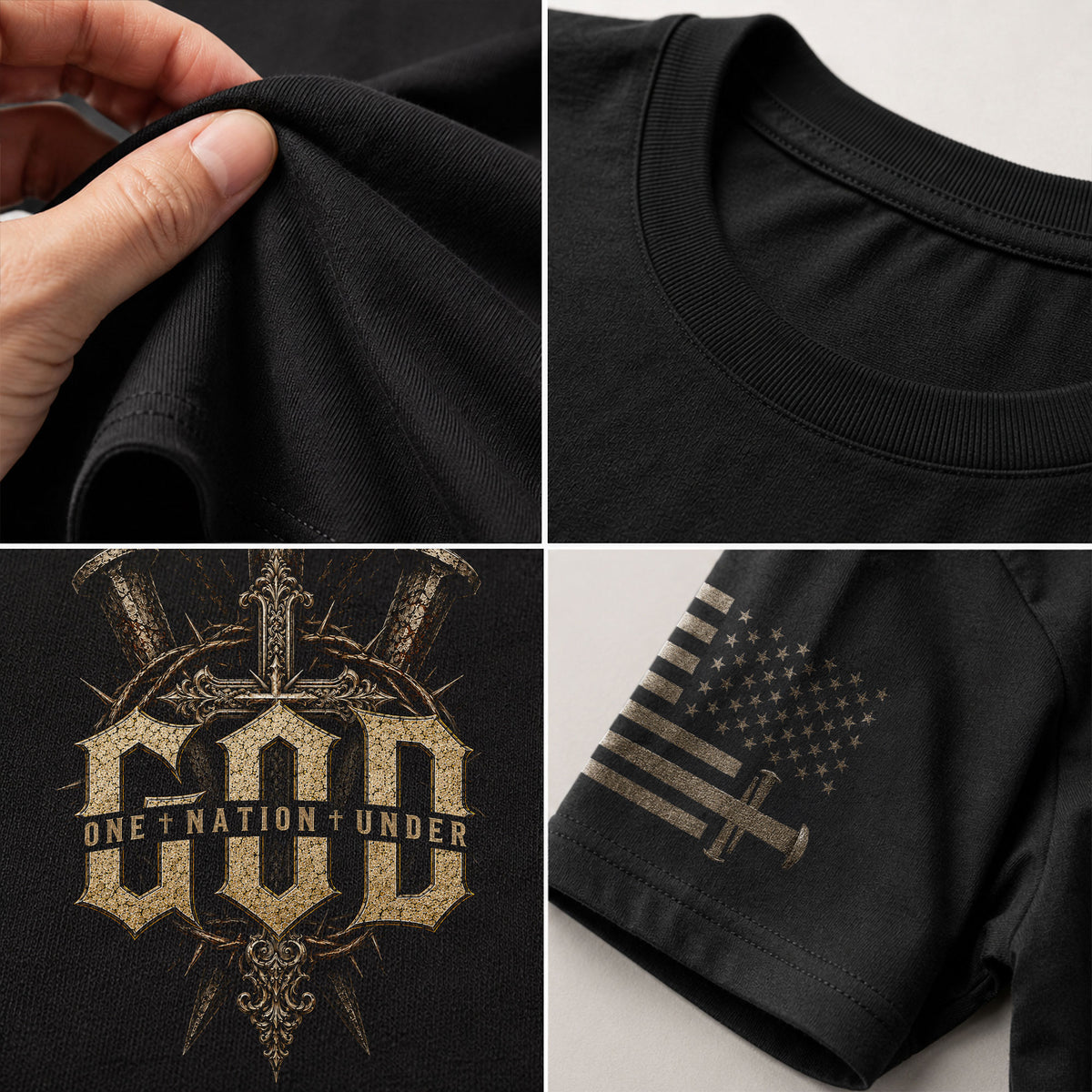 One Nation Under God T Shirt Crucifixion Nails Crown Of Thorns Cross Religious Tee - Rust Field Wear