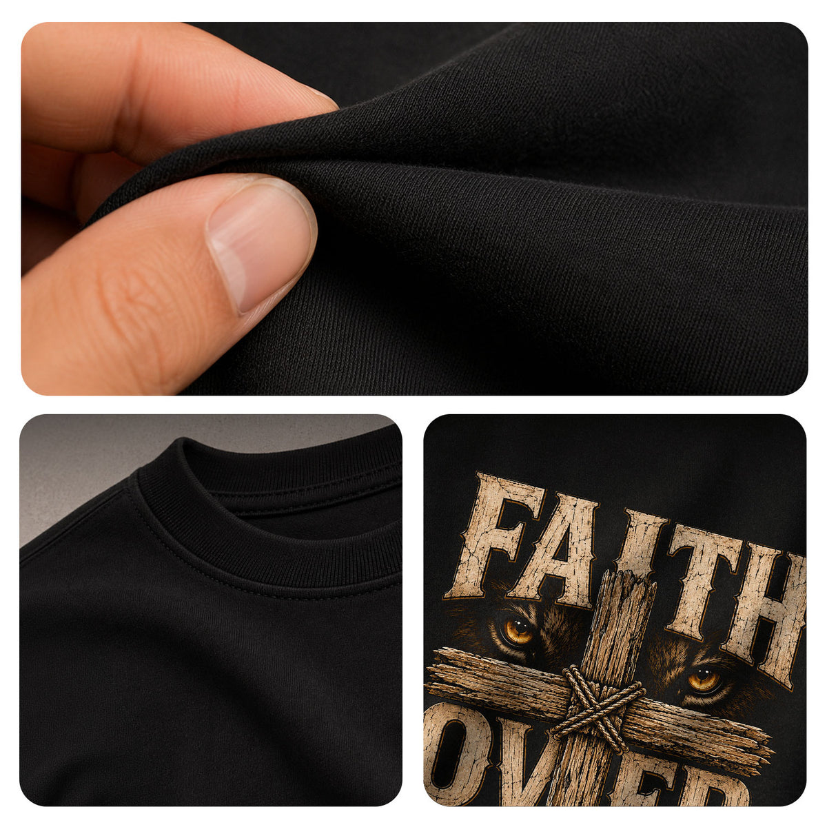 Faith Over Fear Lion Eyes Cross Psalm 118:6 Christian T-Shirt Unisex Casual Top - Rust Field Wear