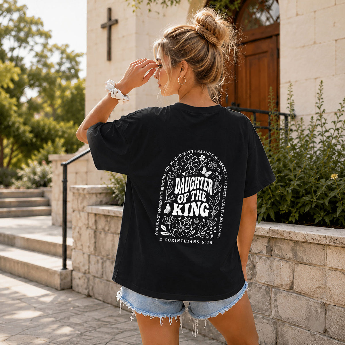 Daughter Of The King Shirt Wildflower Butterfly 2 Corinthians 6 18 Christian Graphic Tee - Rust Field Wear