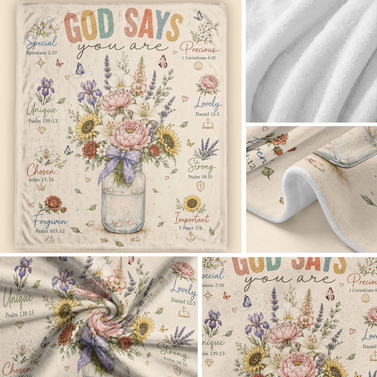 Christian Blanket for Women, Bible Verse Throw Blanket - Floral Butterfly Faith Design - Rust Field Wear
