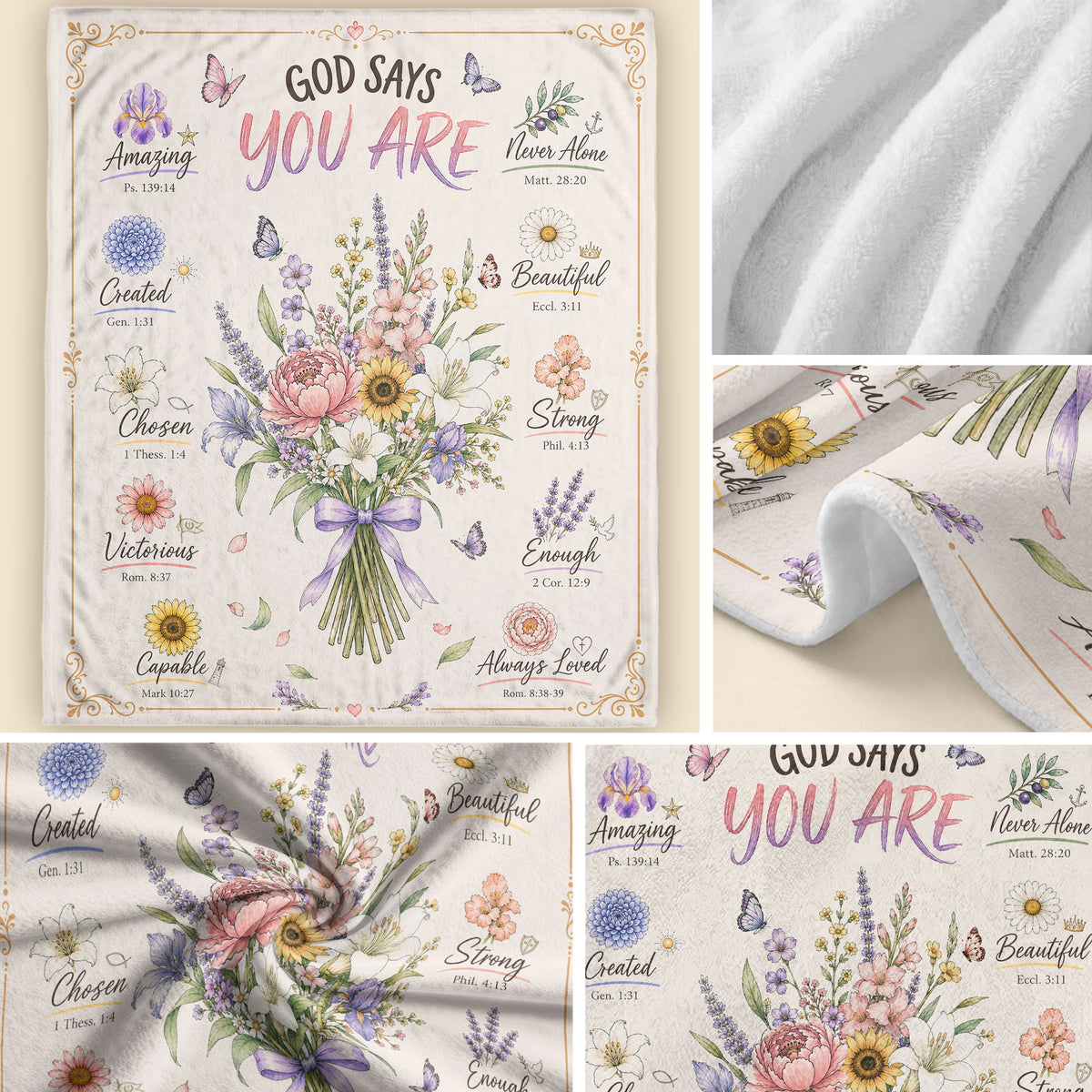 Christian Blanket for Women, Bible Verse Throw Blanket - Pink Butterfly Scripture Design - Rust Field Wear