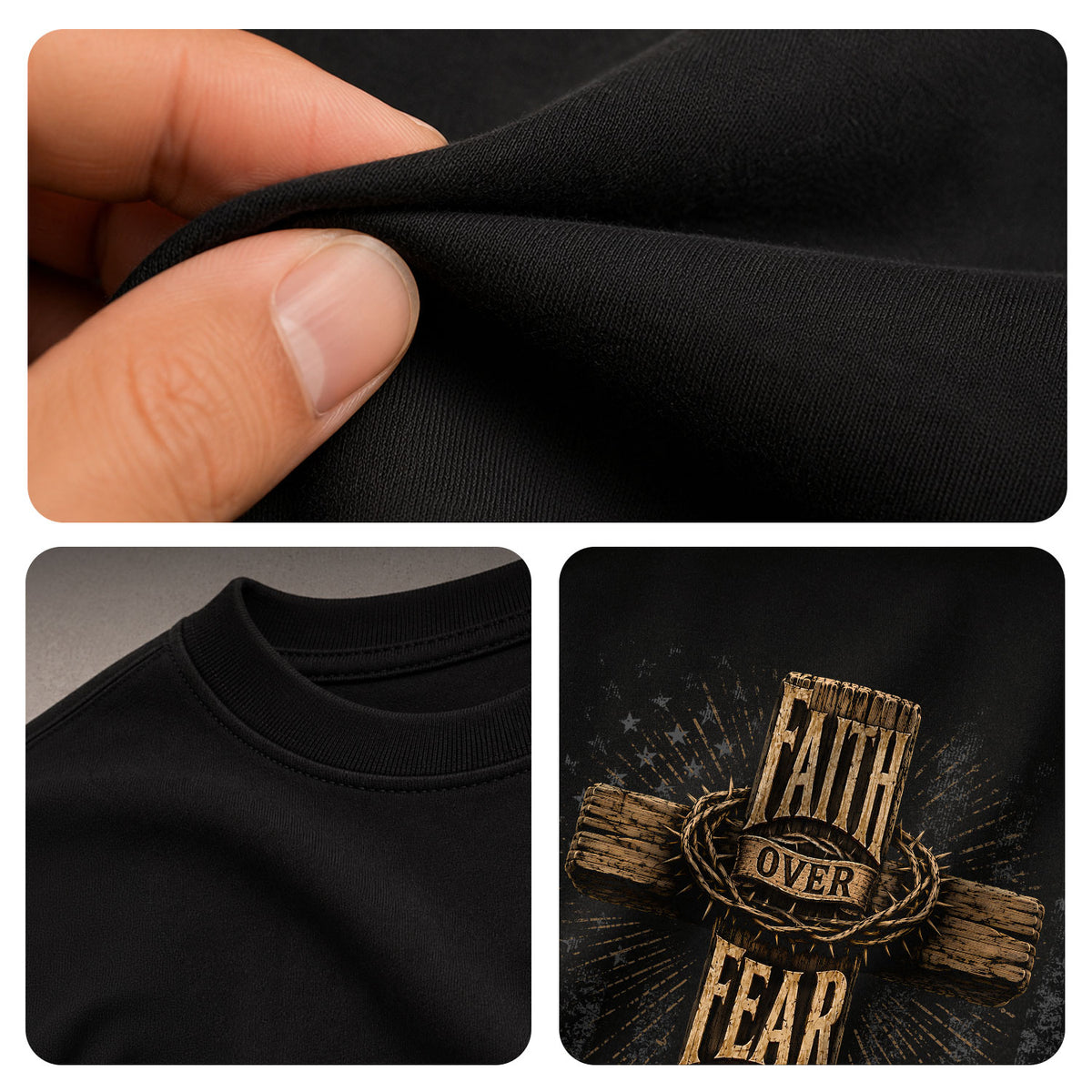 Christian Shirts for Men - Faith Over Fear Rustic Wooden Cross Crown Of Thorns Scripture Psalms 118 6, Christian Tee Shirts, RustField Co - Rust Field Wear