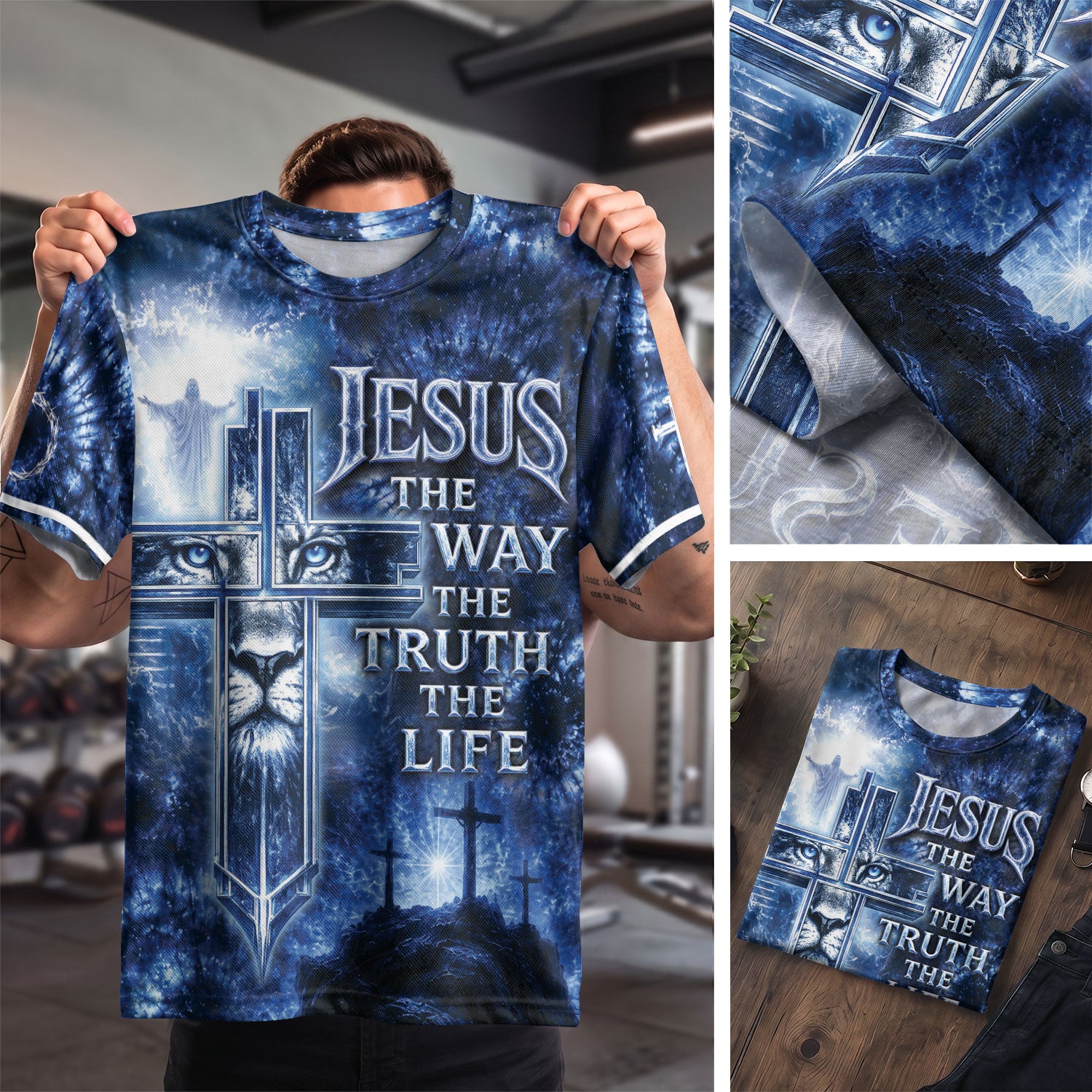 Christian Tee Shirts - Jesus The Way The Truth The Life Lion Cross Christian Faith Graphic Tee, Christian Shirts for Men - Rust Field Wear