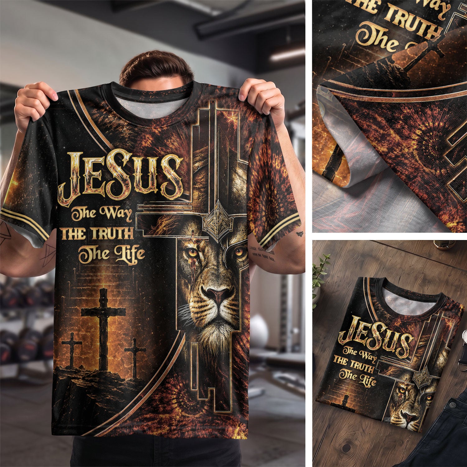 Jesus The Way The Truth The Life Lion Cross Christian Faith Christian Faith Design - Christian Tee Shirts, Christian Shirts for Men - Rust Field Wear