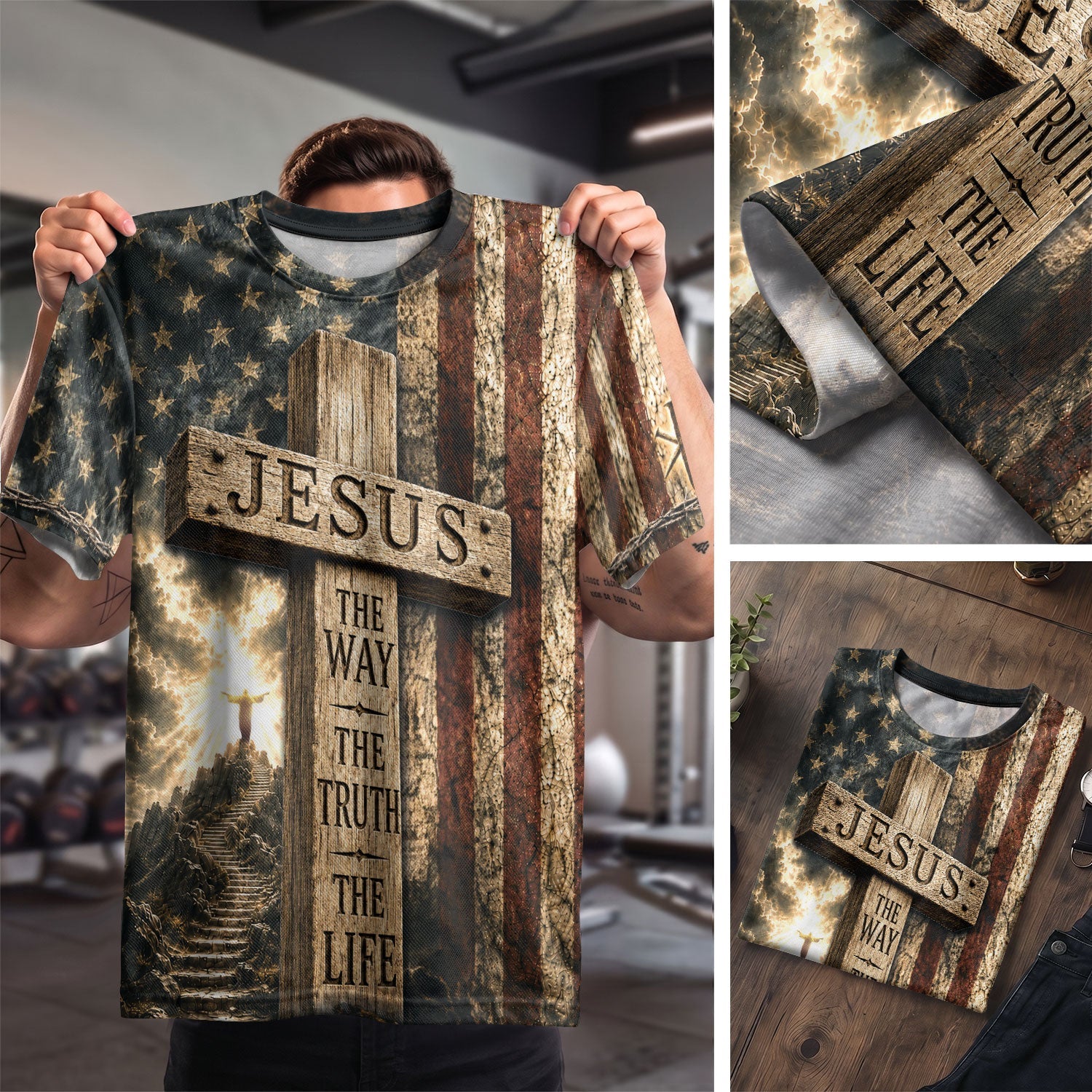 Christian Shirts for Men - Jesus The Way The Truth The Life Cross Flag Lamb Christian, Christian Tee Shirts - Rust Field Wear