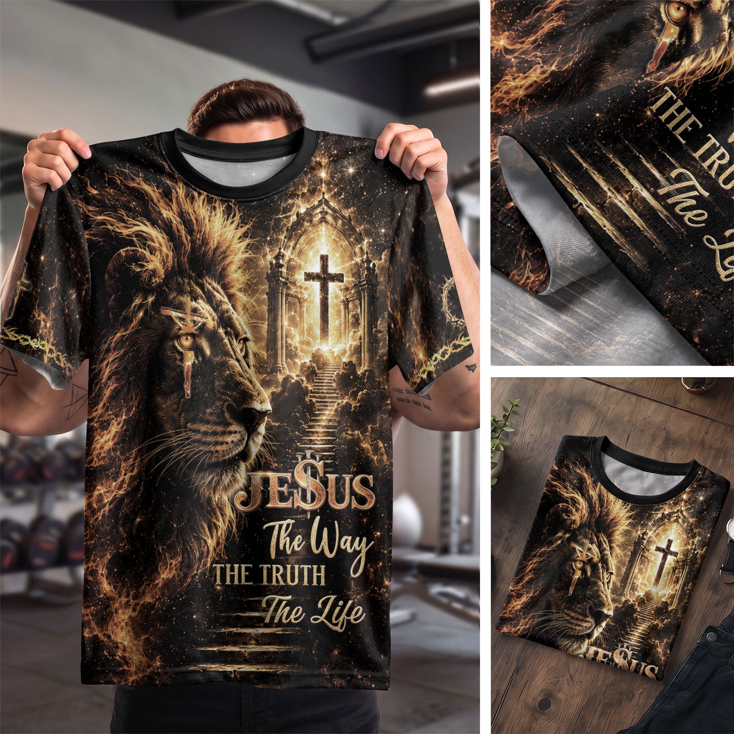 Jesus The Way The Truth The Life Lion Cross Christian Religious Tops, Christian Shirts for Men - Christian Tee Shirts - Rust Field Wear