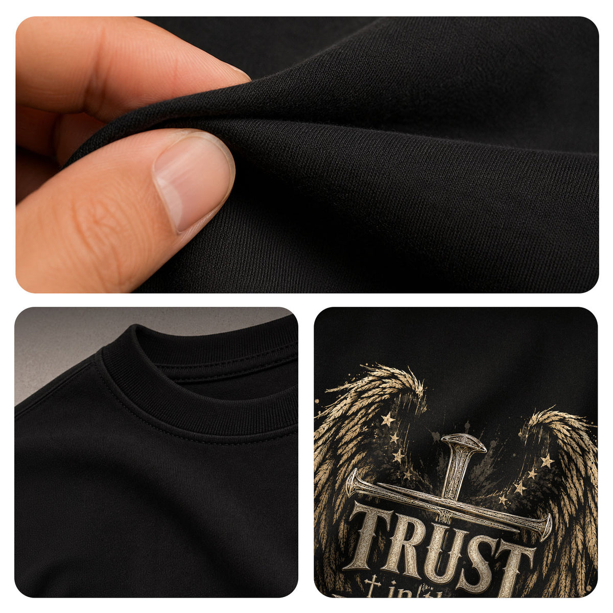 Trust In The Lord Angel Wings Cross Graphic Christian T Shirt Apparel Men Clothing - Rust Field Wear