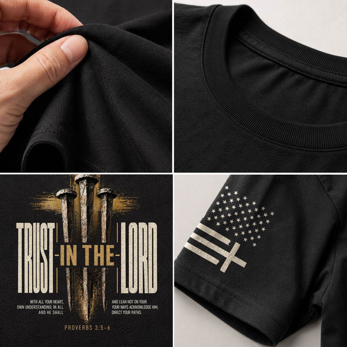 Trust In The Lord T Shirt Christian Proverbs 3 5 6 Bible Verse Faith Cross Tee - Rust Field Wear