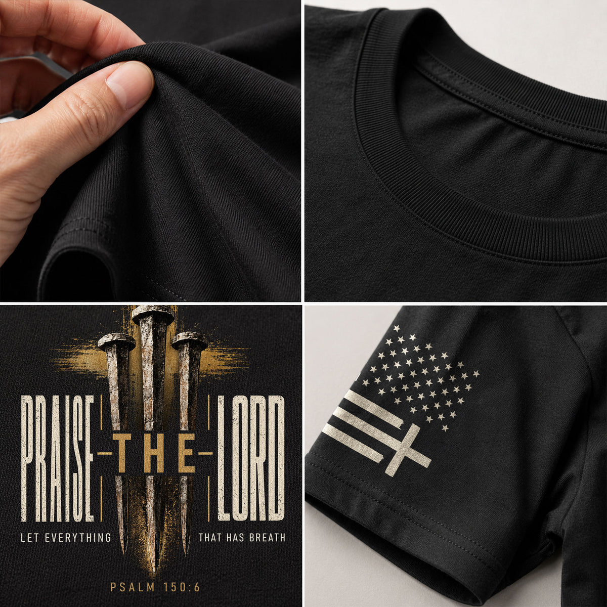 Praise The Lord Psalm 150 6 Nails Cross Graphic Christian T Shirt Apparel Men Clothing - Rust Field Wear