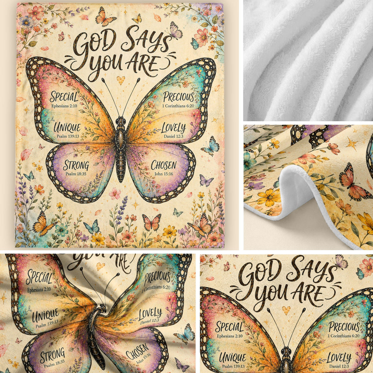 Christian Blanket for Women, Bible Verse Throw Blanket - Faith Inspired Butterfly Design - Rust Field Wear