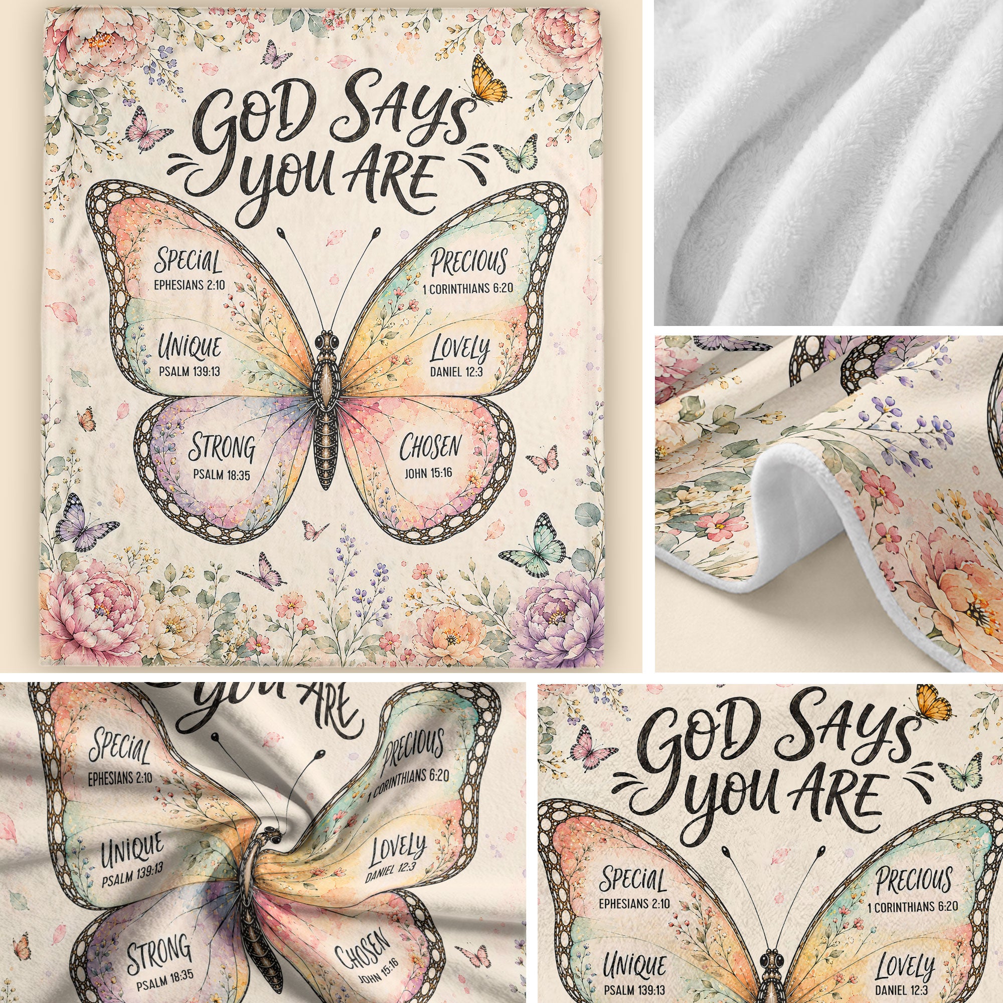 God Says You Are Butterfly Blanket with Bible Verses Christian Floral Faith Inspiration upsale