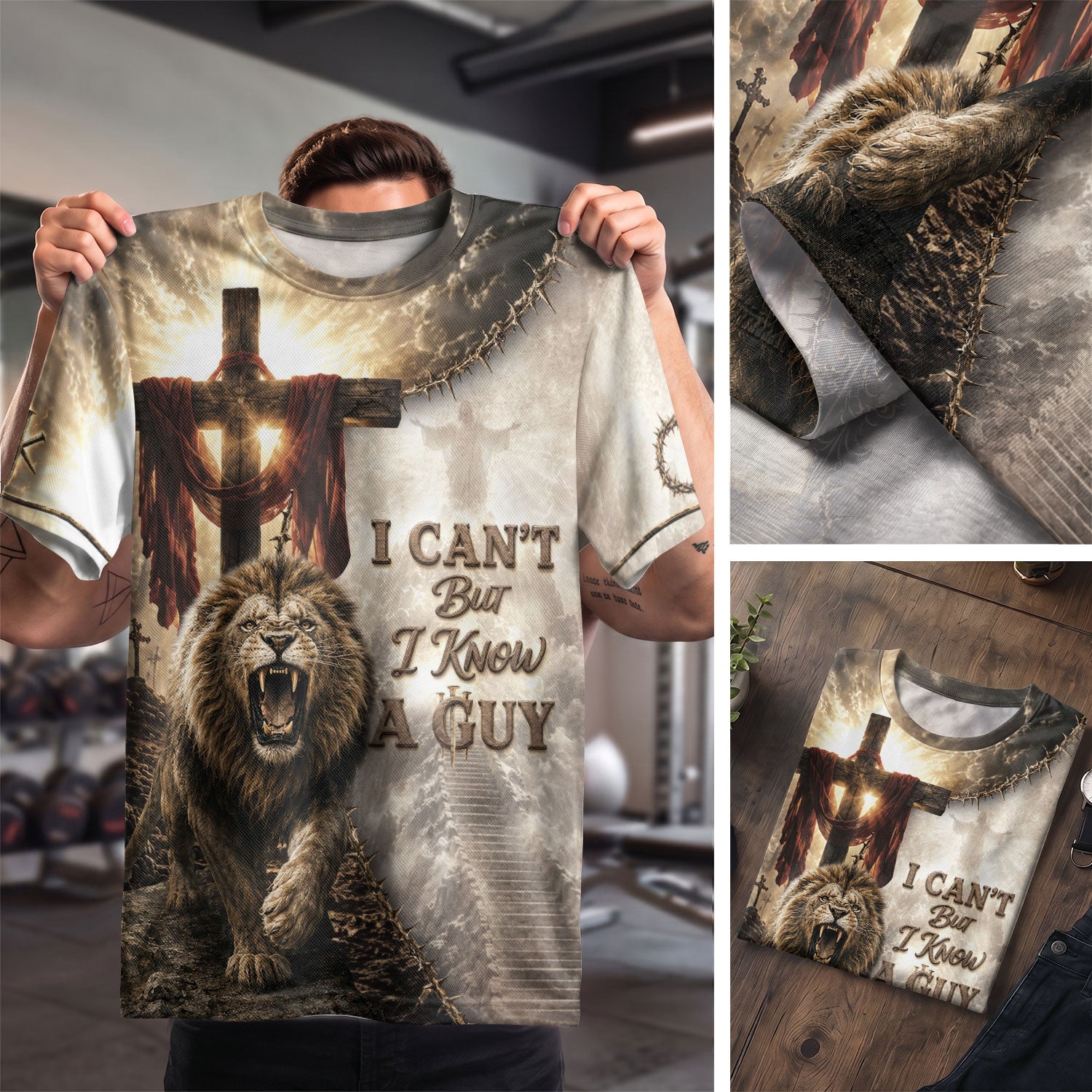 Christian Lion Cross Wings 3D Men Shirt I Can't But I Know A Guy Jesus Faith Print Tee