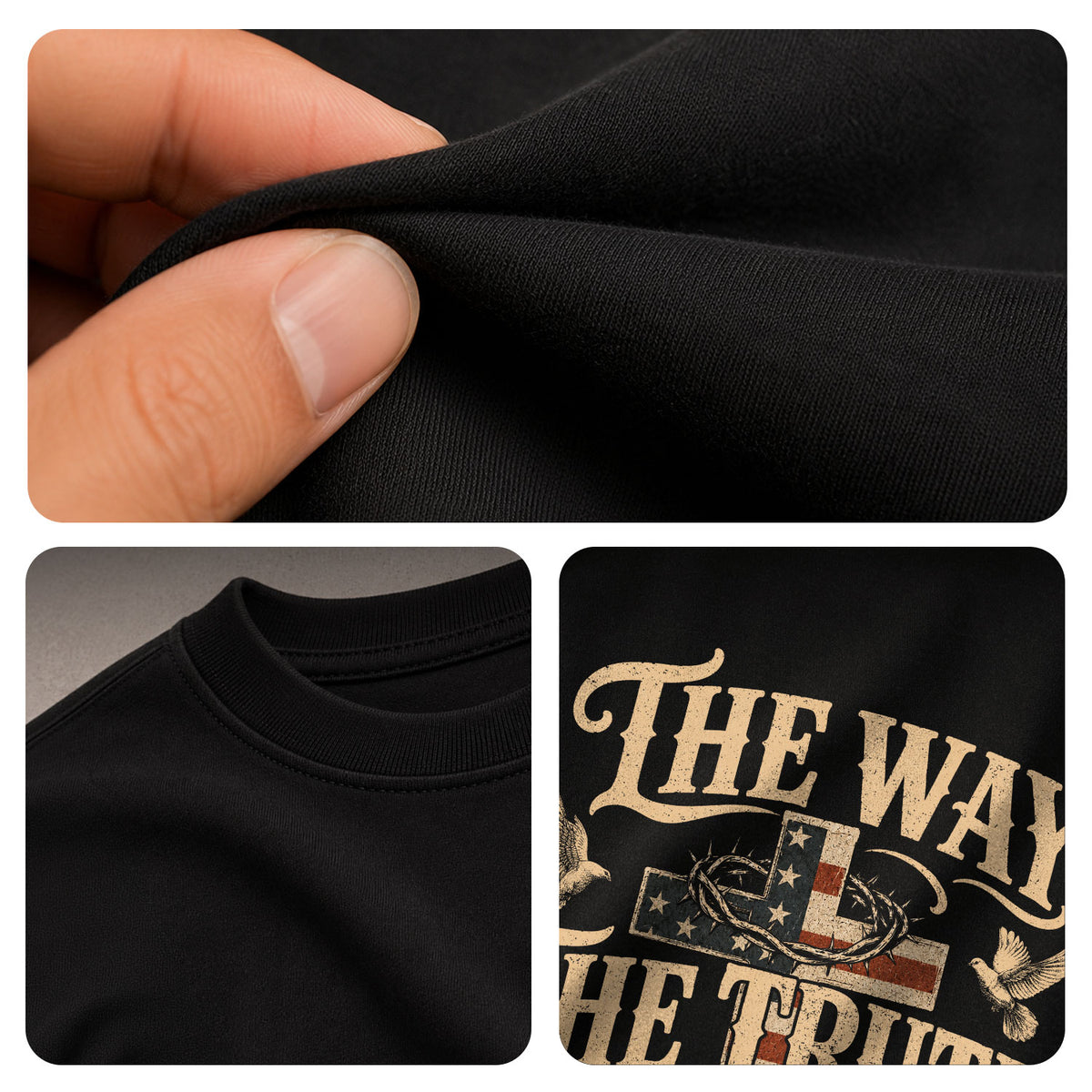 The Way The Truth The Life John American Flag Cross Crown Of Thorns Graphic T Shirt Men - Rust Field Wear