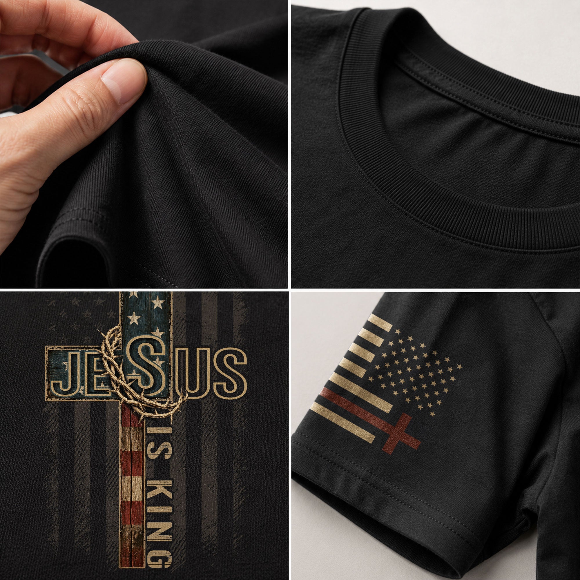 Jesus Is King Shirt Patriotic Christian Men Shirt American Flag Cross Crown Of Thorns Tee - Rust Field Wear