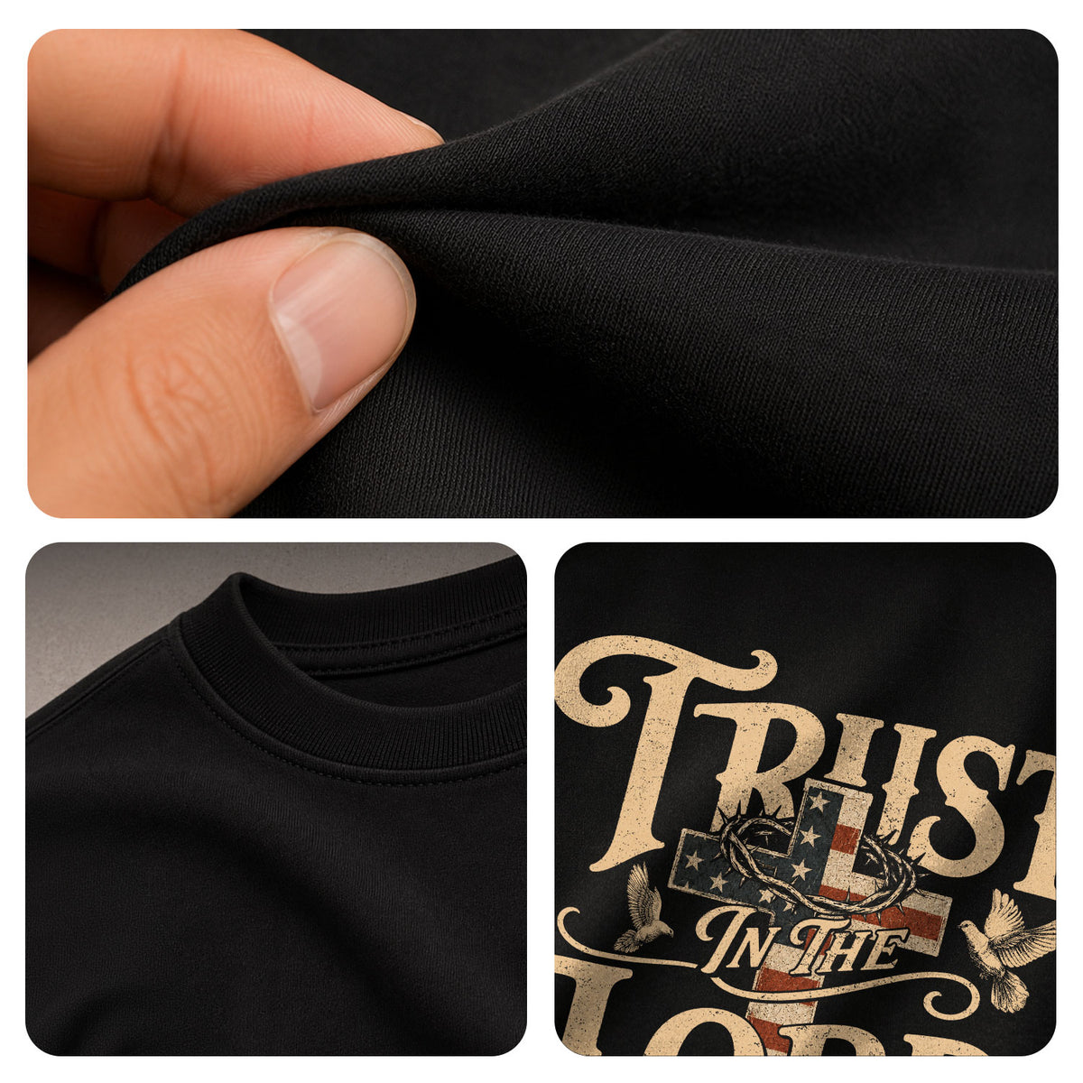 Trust In The Lord Proverbs American Flag Cross Doves Christian Graphic T Shirt Men - Rust Field Wear