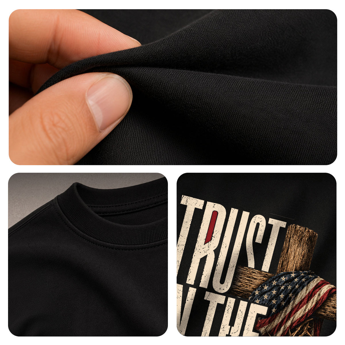 Trust In The Lord American Flag Cross Crown Of Thorns Christian Graphic T Shirt Men - Rust Field Wear