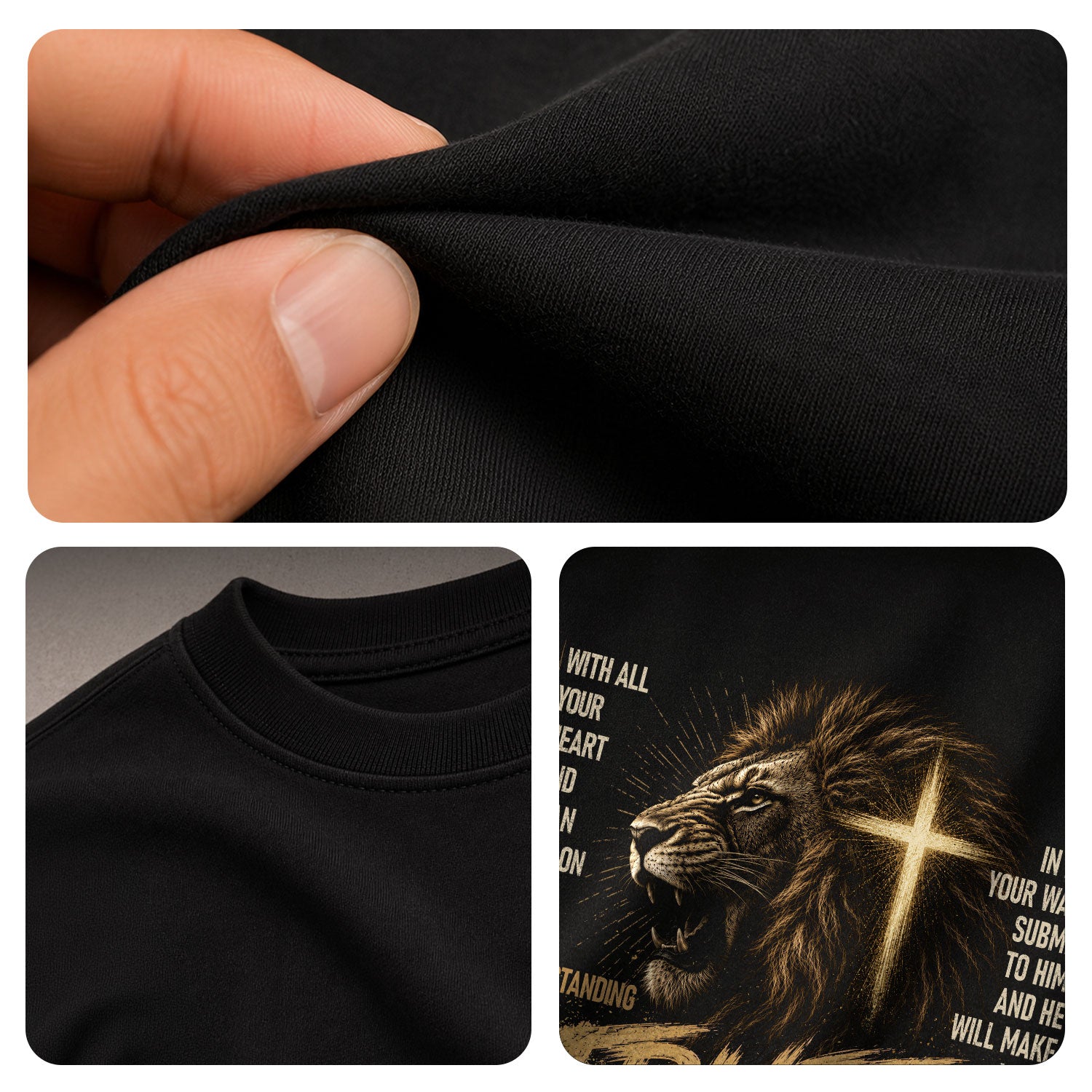 Trust In The Lord Lion Cross Scripture Christian Graphic Casual Crewneck Tee Shirt Men - Rust Field Wear