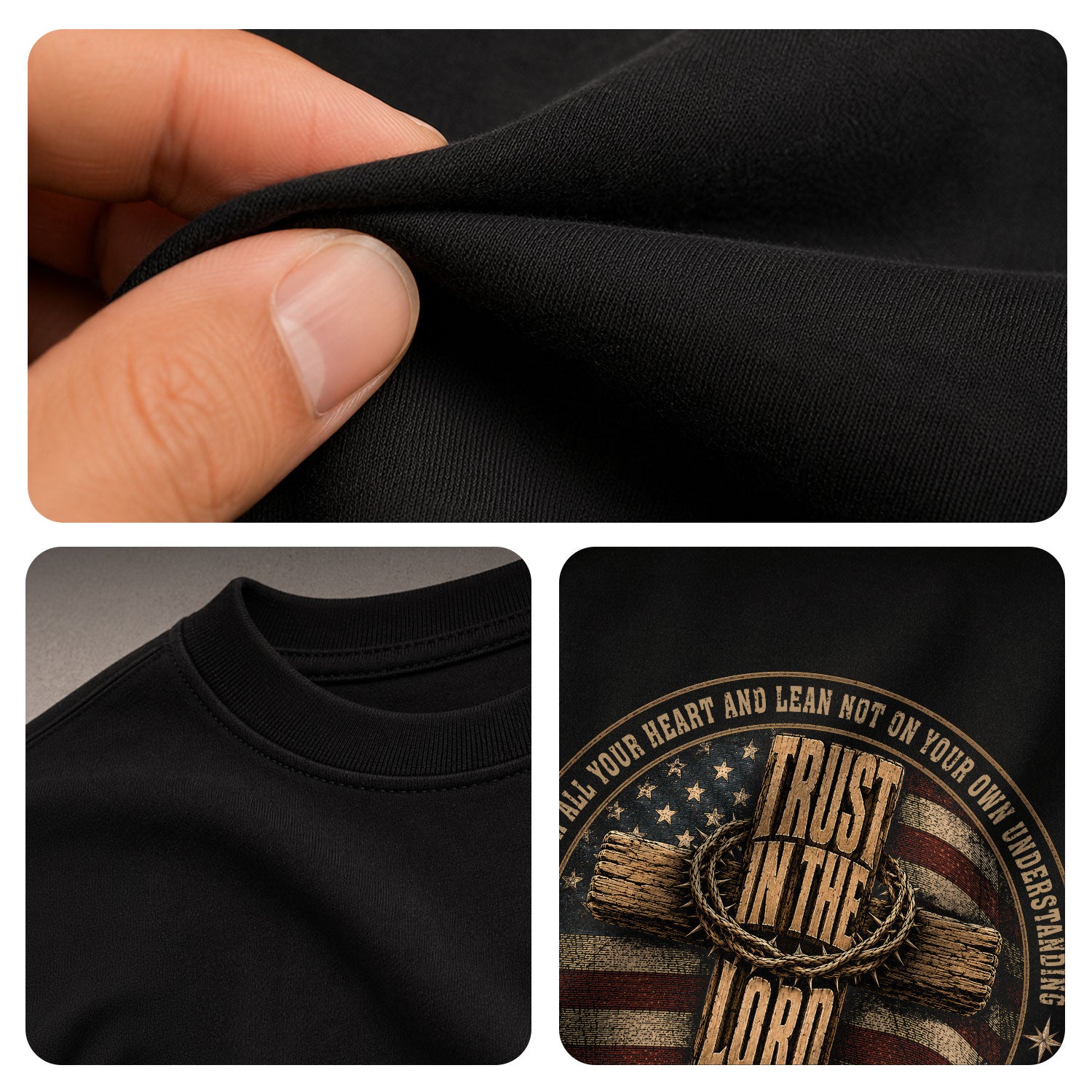 Trust In The Lord American Flag Cross Christian Shirt Graphic Casual Crewneck Men - Rust Field Wear