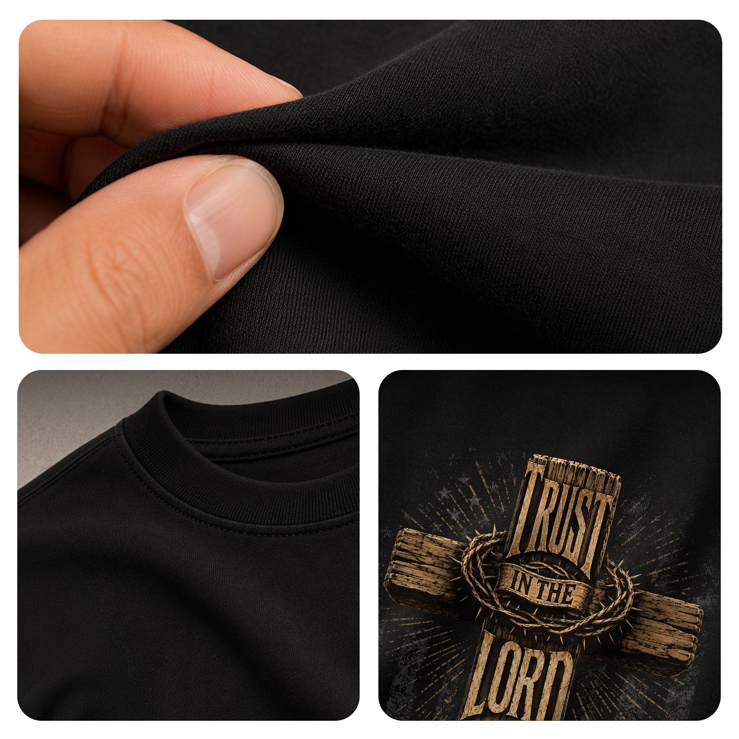 Trust In The Lord Wooden Cross Scripture Christian Graphic Casual Crewneck Tee Men - Rust Field Wear