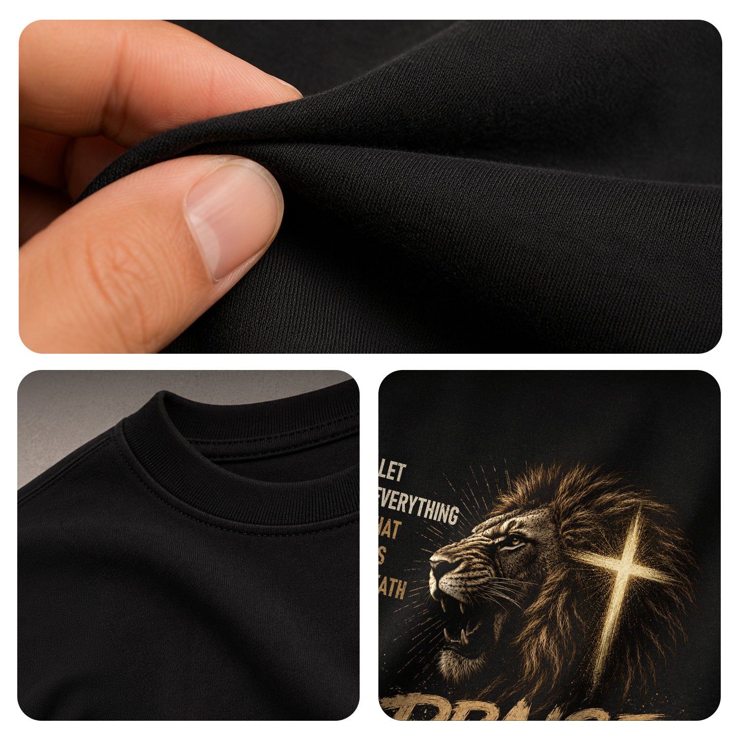 Praise The Lord Lion Cross Psalm Scripture Christian Graphic Casual Crewneck Tee Shirt Men - Rust Field Wear