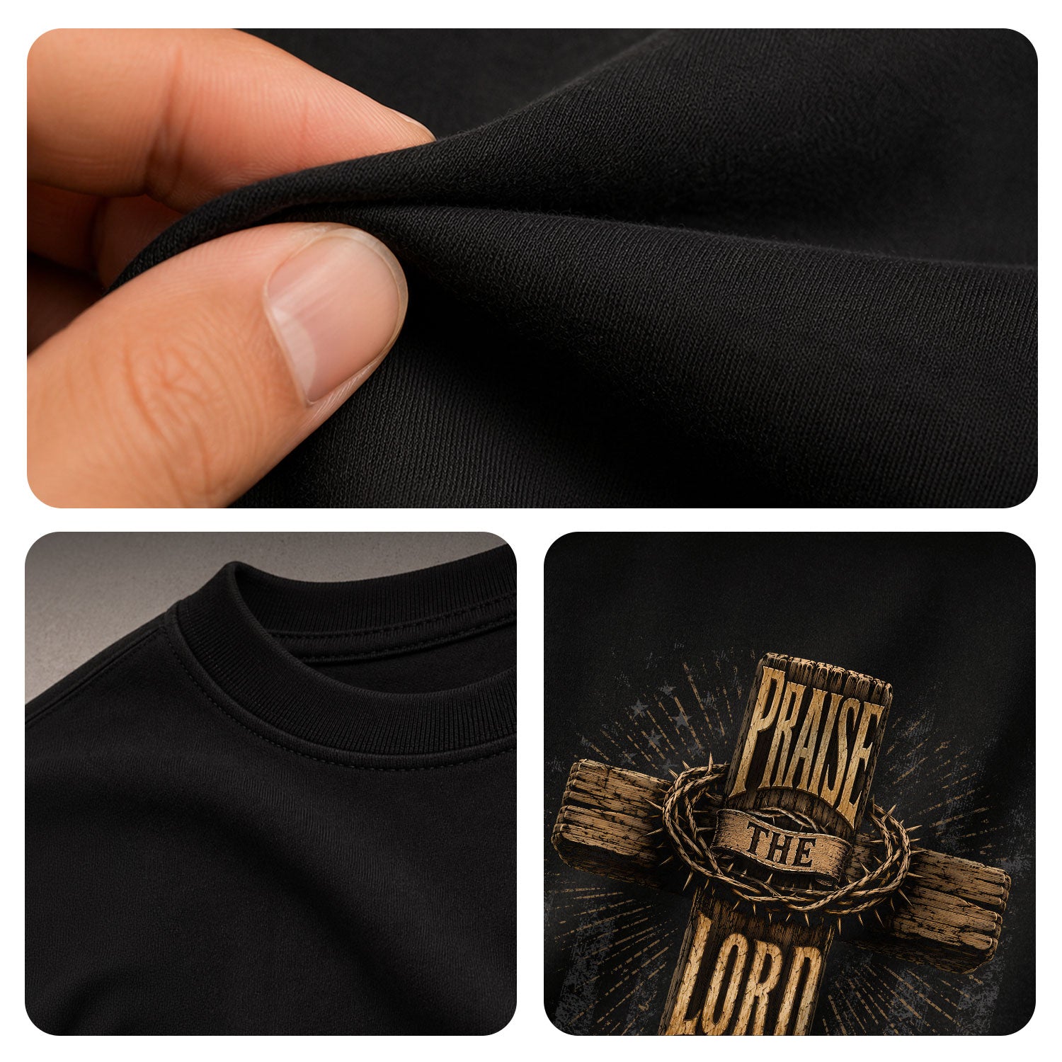 Praise The Lord Wooden Cross Scripture Christian Graphic Casual Crewneck Tee Shirt Men - Rust Field Wear