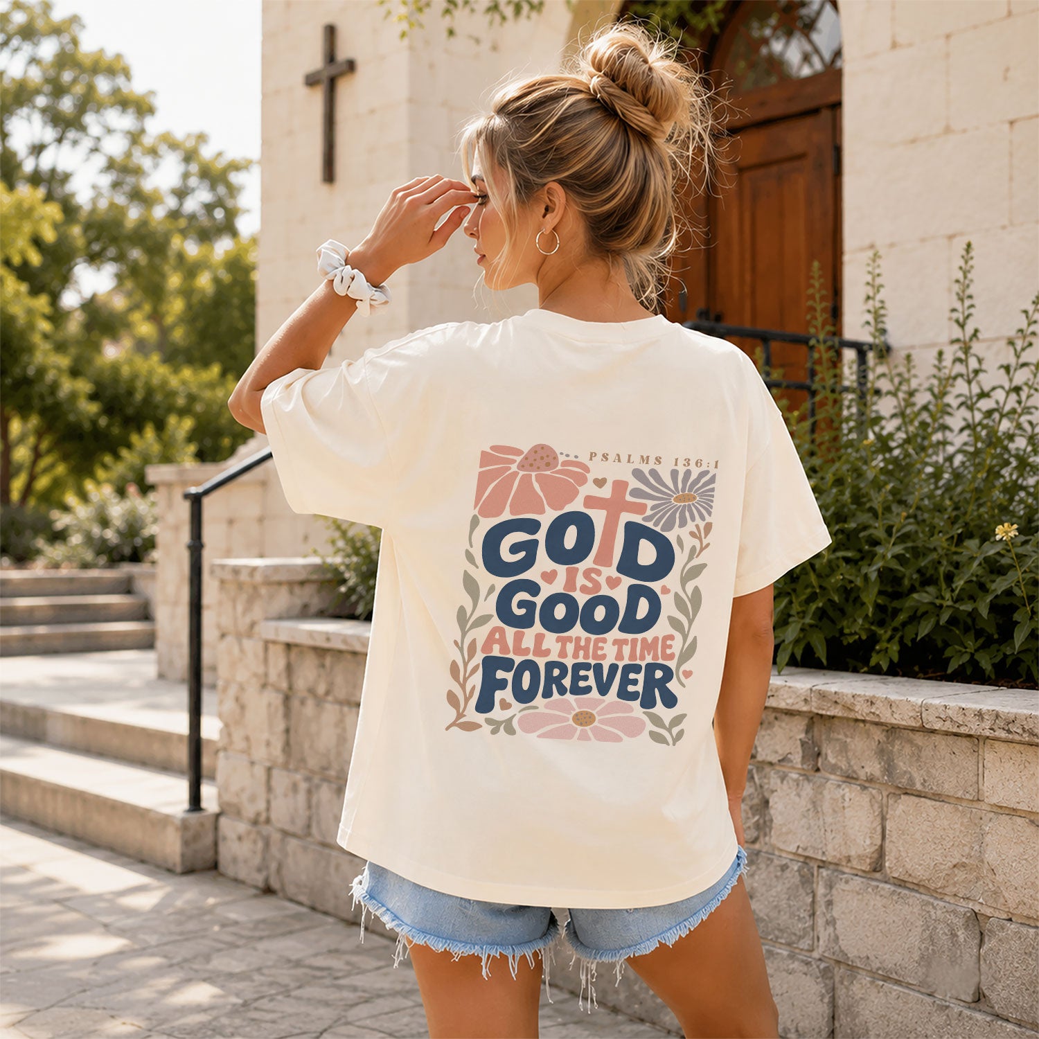 God Is Good Shirt Women Floral Christian T-Shirt Faith Psalms Bible Verse Tee Comfort - Rust Field Wear